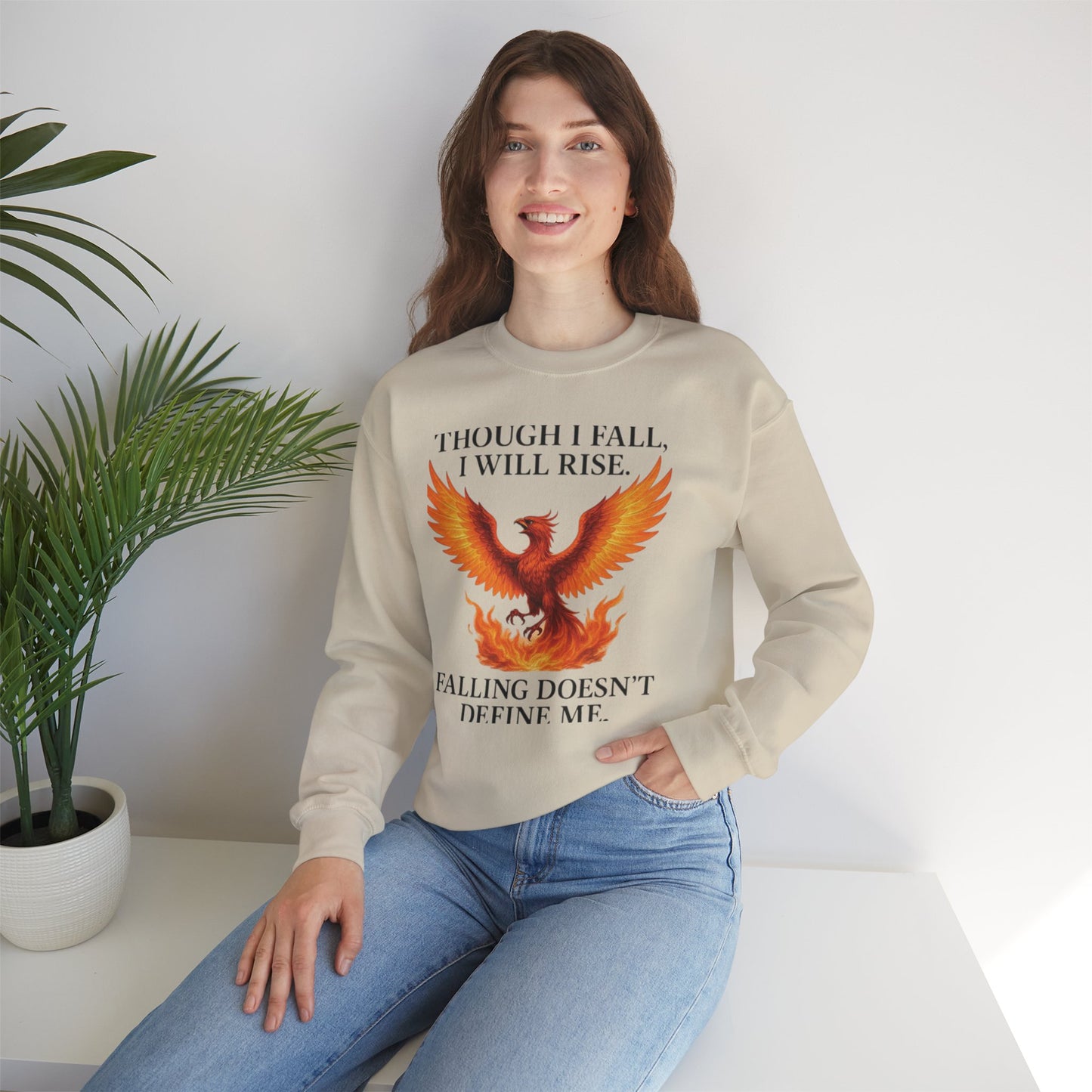 Inspirational Phoenix Crewneck Sweatshirt - Motivational Gift, Cozy Apparel, Unisex Sweatshirt, Fall & Rise Quote, Friendship Gift