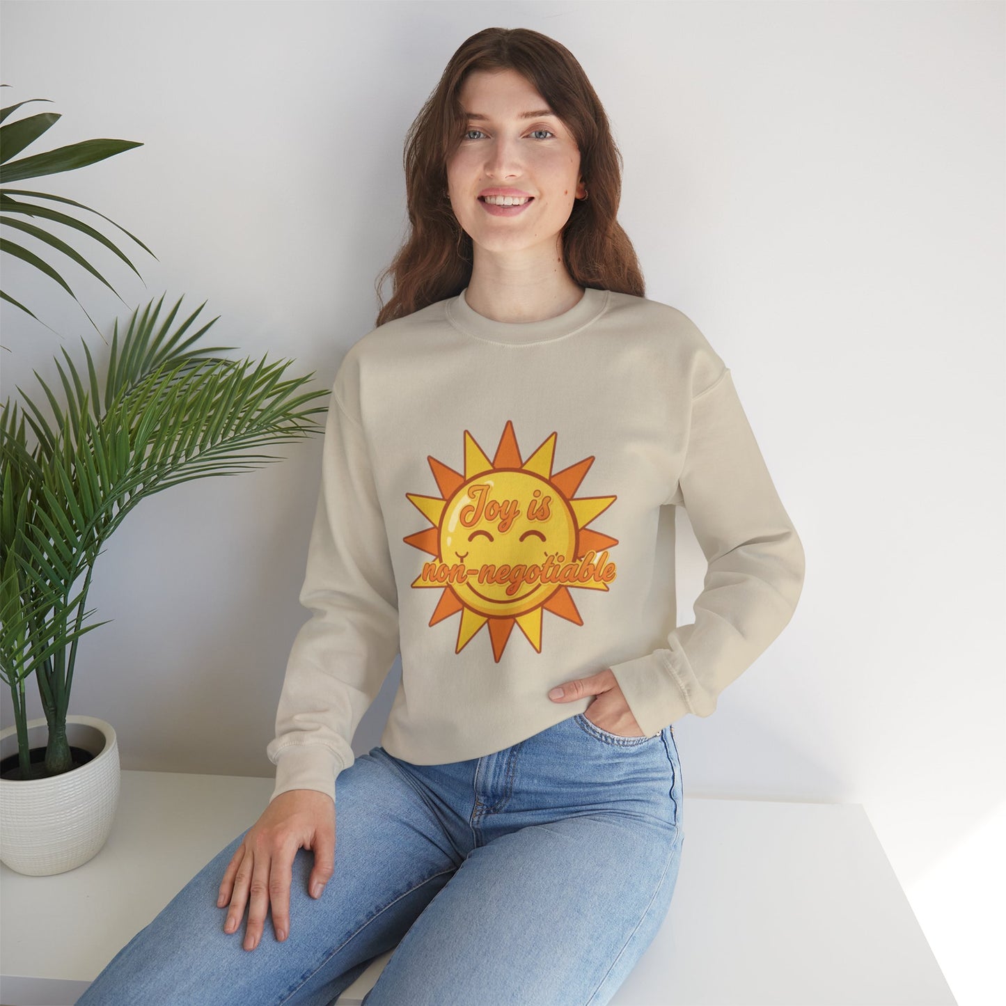 Joy is Non-Negotiable Crewneck Sweatshirt | Unisex Cozy Apparel, Gift for Her, Motivational Fashion, Positive Vibes, Sunshine Design