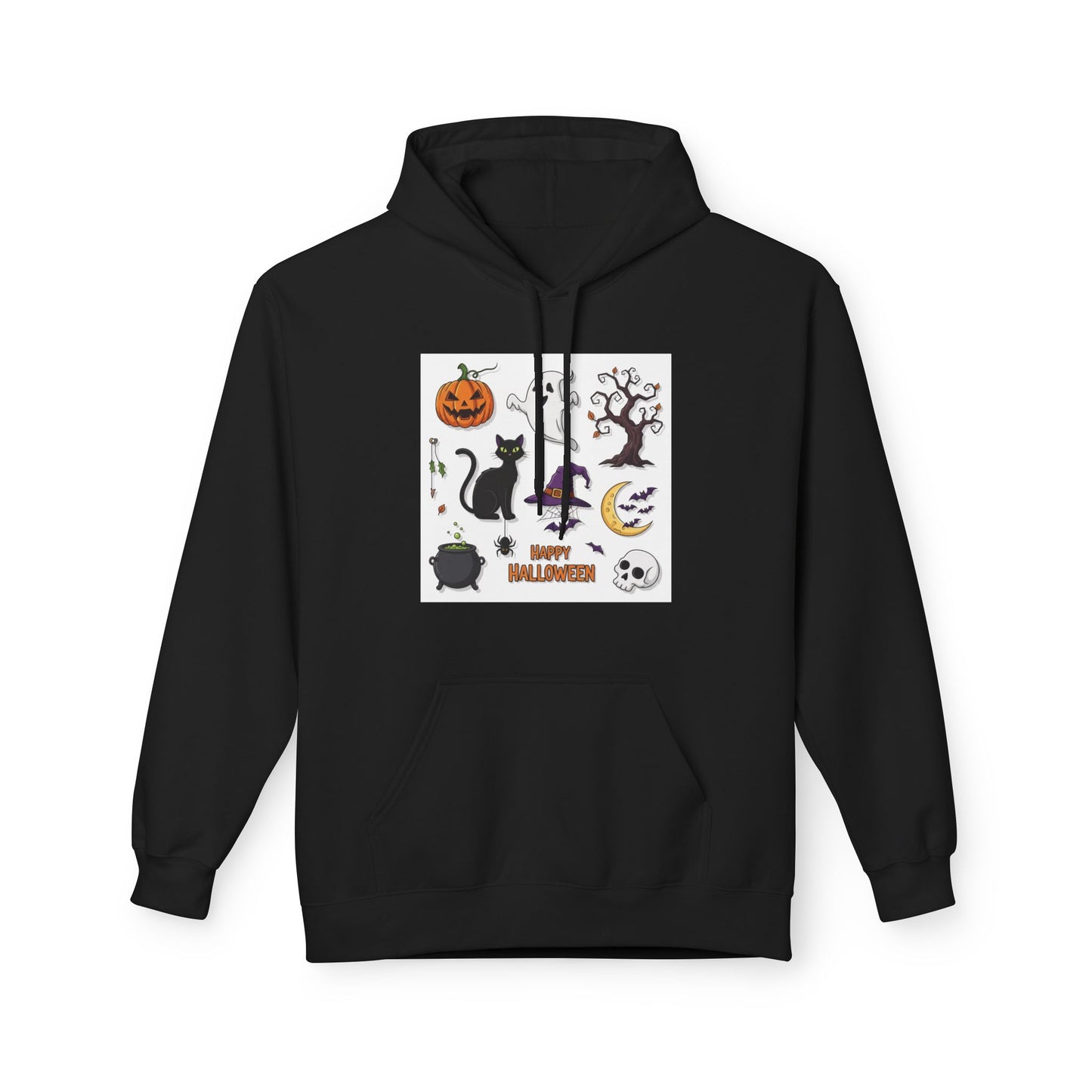 Halloween Cute Cat Fleece Hoodie, Spooky Season Apparel, Unisex Sweatshirt, Fall Fashion, Cozy Gift for Halloween Lovers