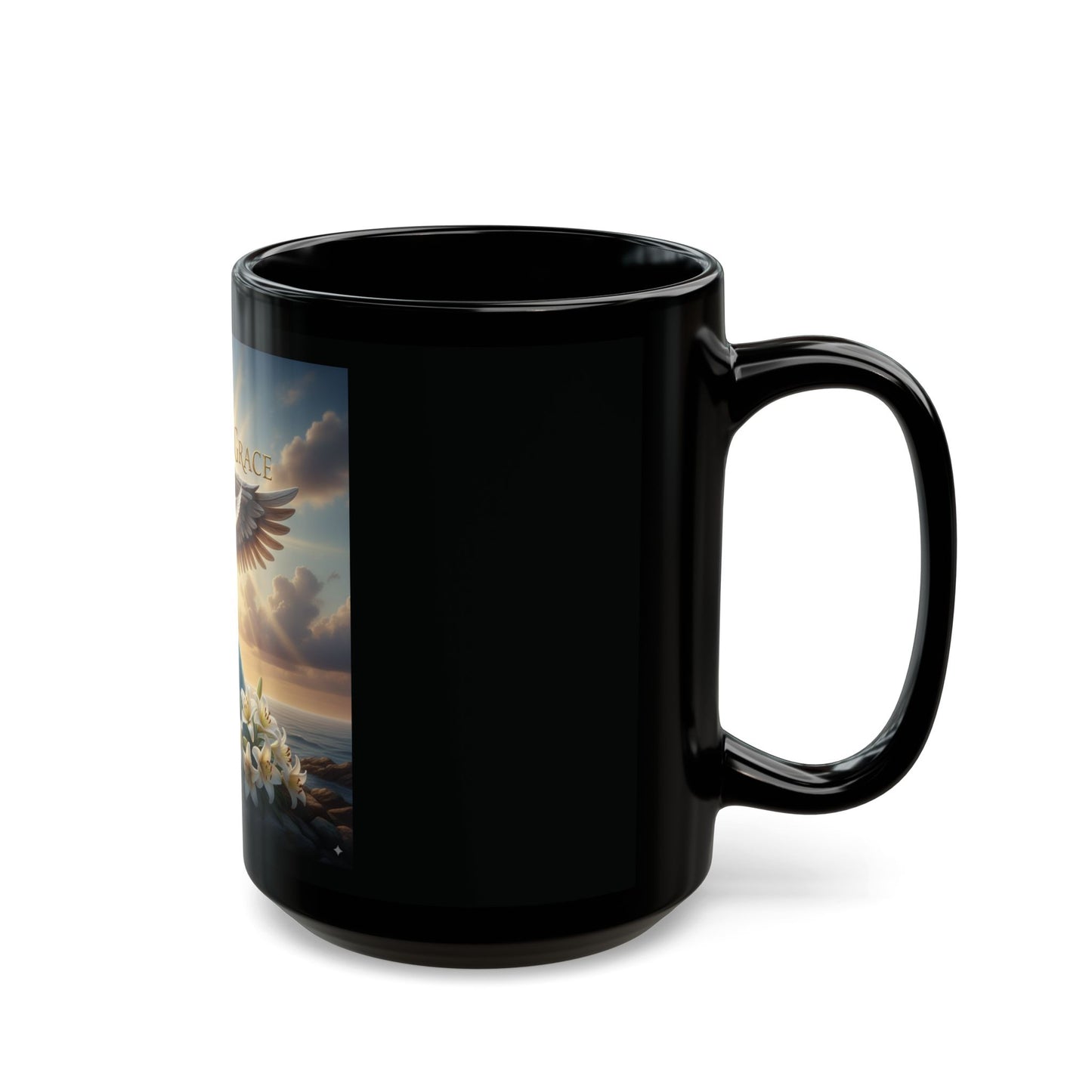 Spiritual Black Mug with Design - Saved by Grace, Faith Gift, Inspirational Coffee Cup, Religious Tea Mug, Unique Home Décor