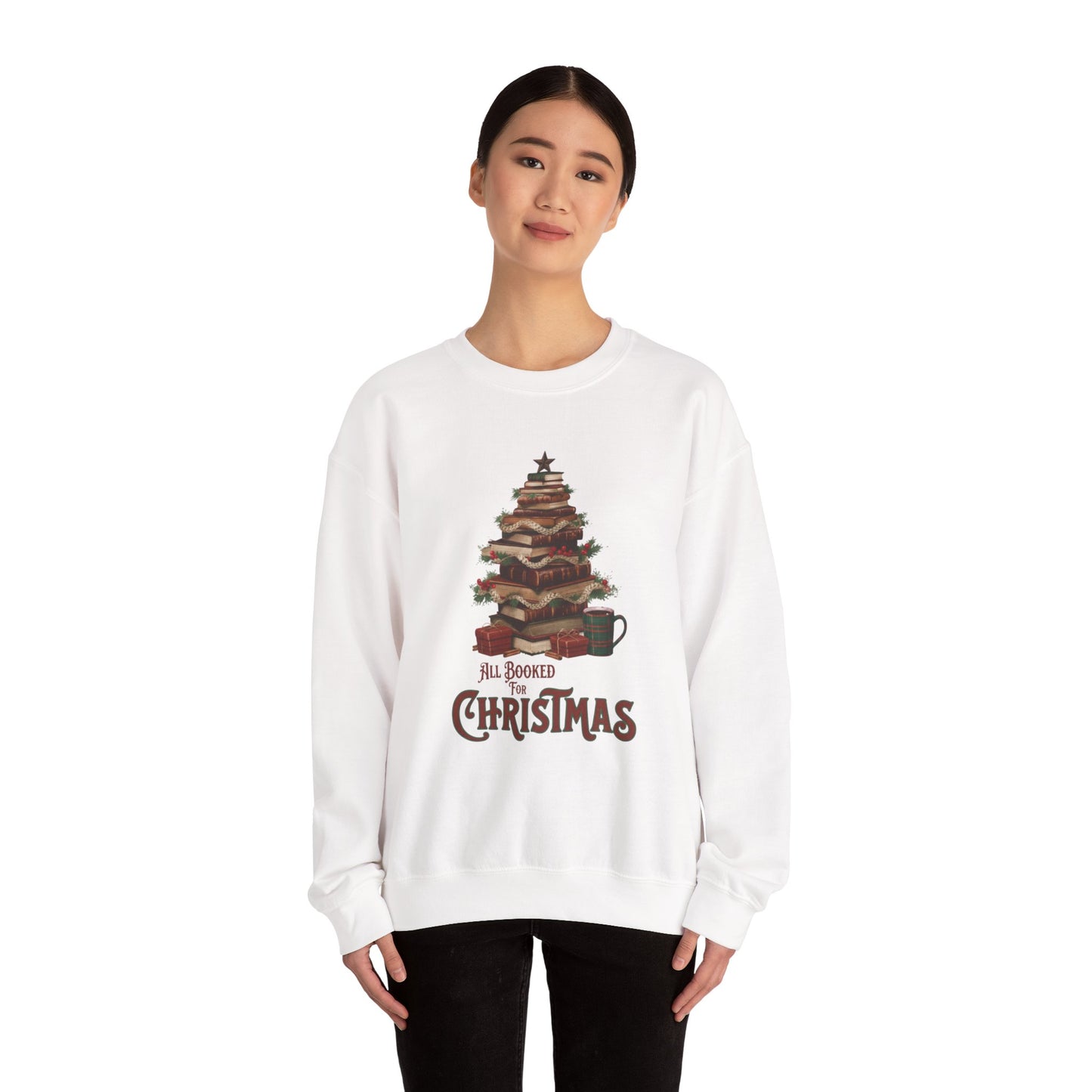 All Booked Christmas Sweatshirt, Cozy Holiday Wear, Gift for Book Lovers, Winter Apparel, Festive Crewneck