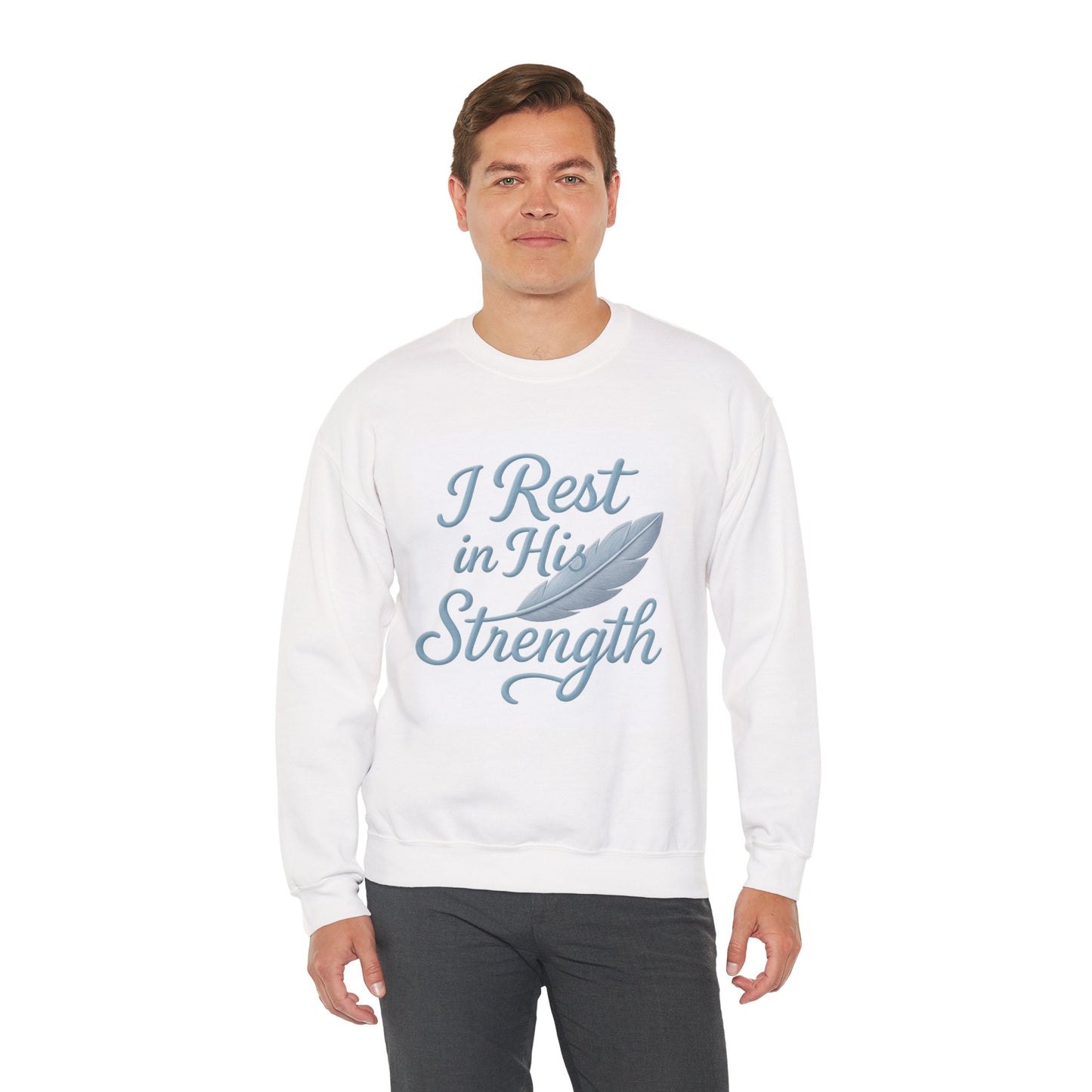 Inspirational Strength Crewneck Sweatshirt, Gift for Him, Motivational Apparel, Cozy Sweater for Faith, Relaxed Comfort Wear