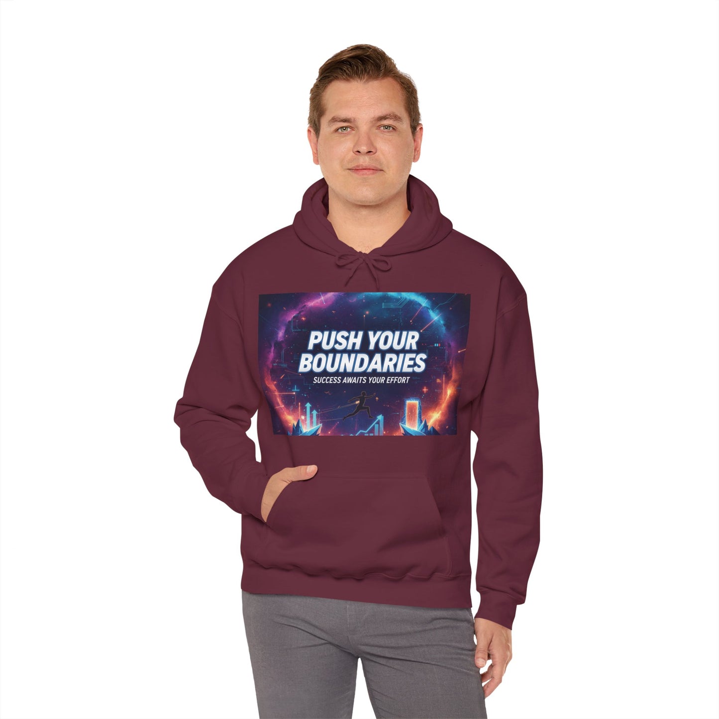 Motivational Graphic Hoodie, Push Your Boundaries Sweatshirt, Gift for Entrepreneurs, Cozy Layer for Success, Inspirational Apparel