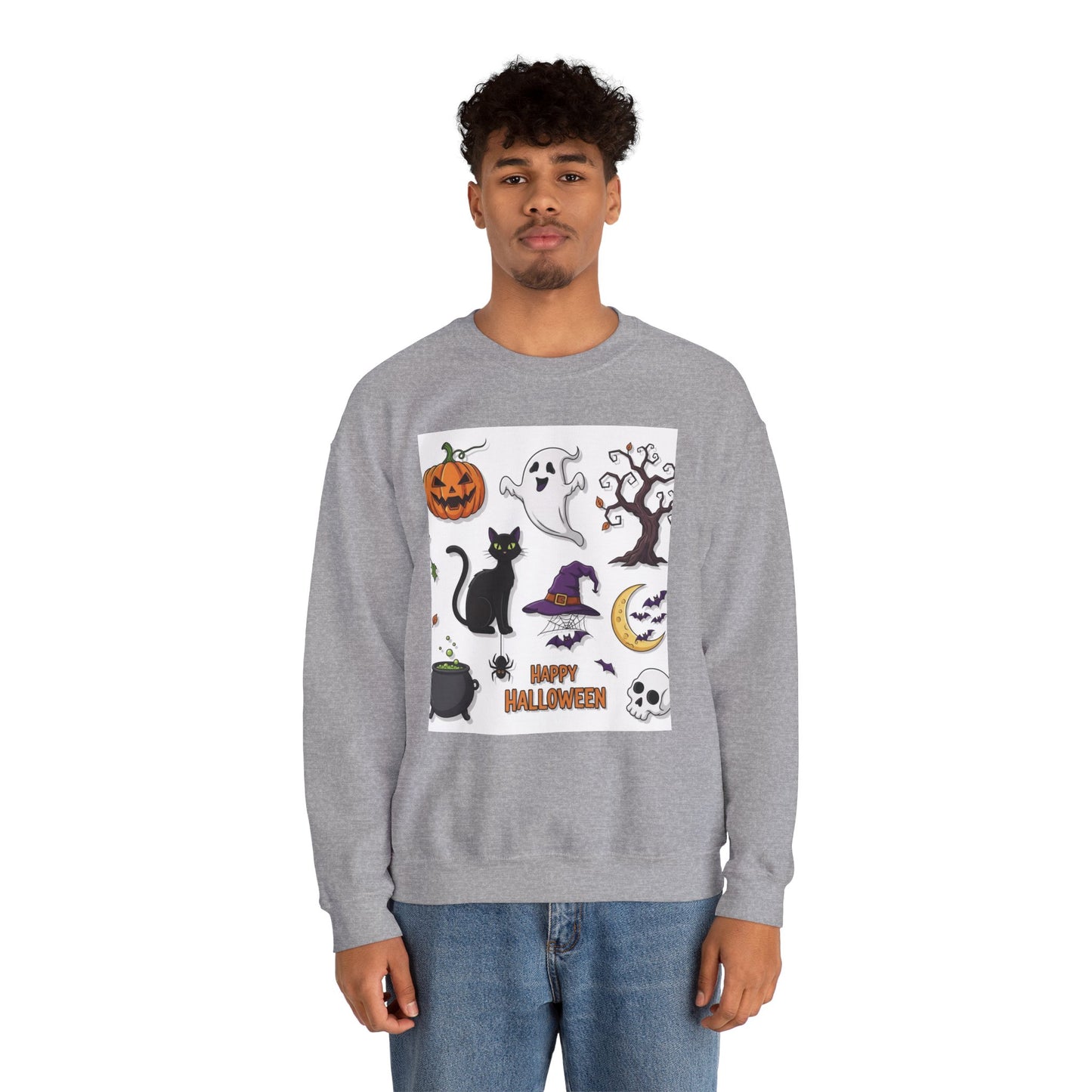 Halloween Spirit Crewneck Sweatshirt - Unisex, Cozy Halloween Gift, Fall Apparel, Spooky Season Sweater, Ghost & Pumpkin Sweatshirt