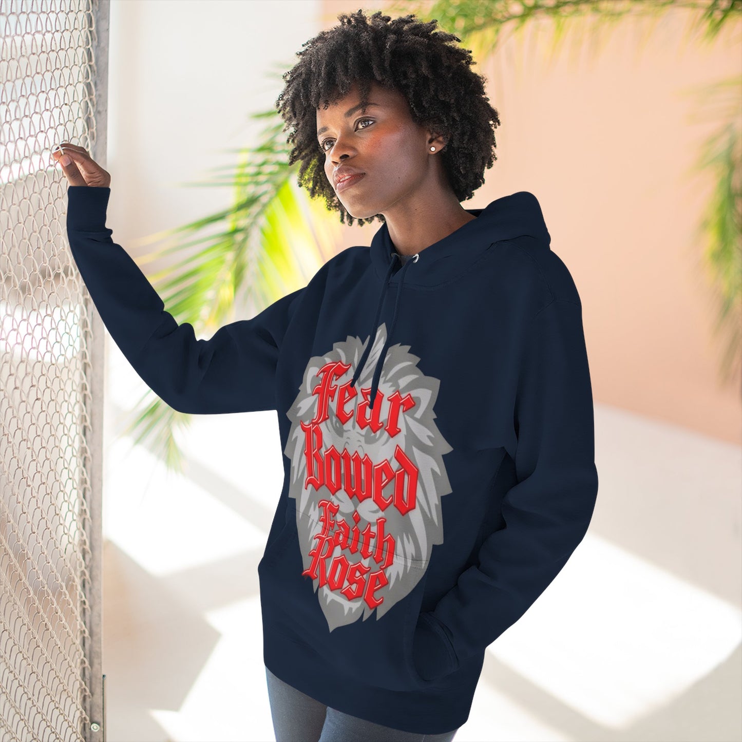 Fear Bowed Faith Rose Fleece Hoodie, Casual Wear, Gift for Her, Inspirational Apparel, Cozy Sweatshirt