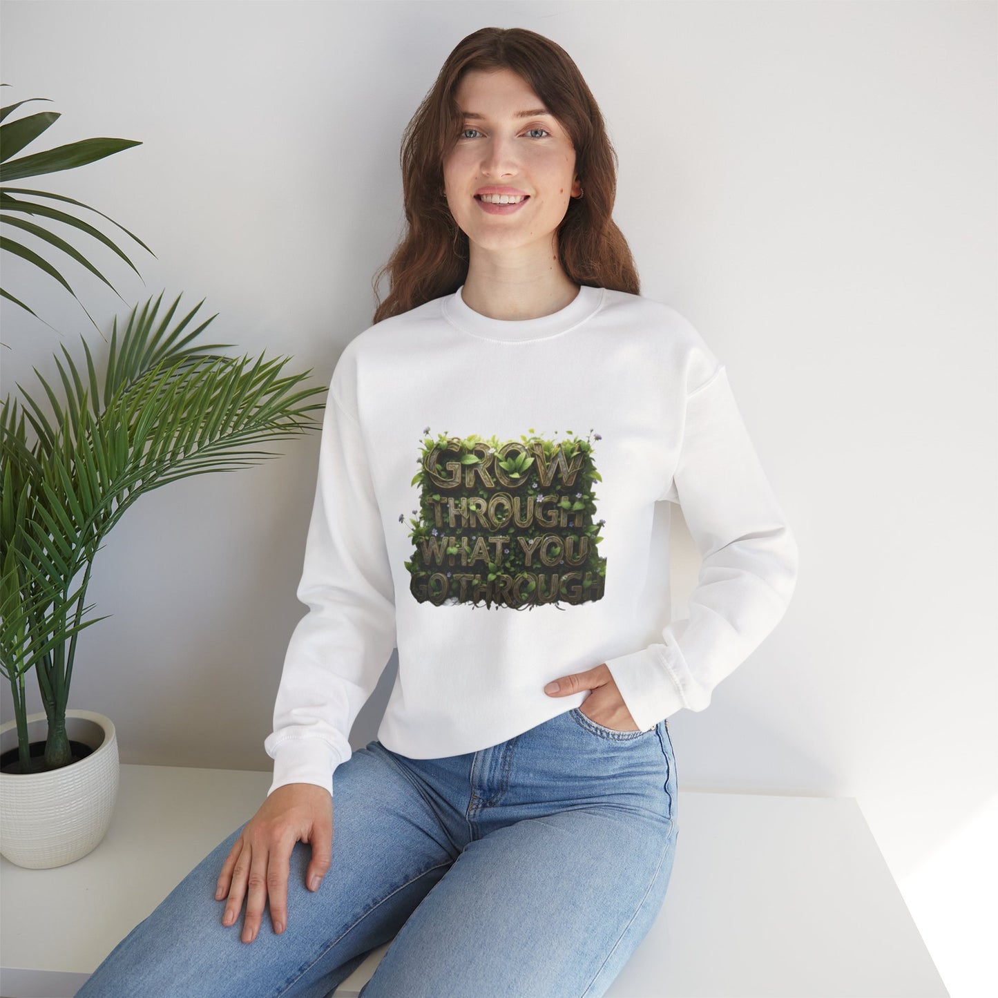 Nature-Inspired Motivational Sweatshirt, 'Grow Through What You Go Through' Crewneck, Cozy Gift for Nature Lovers