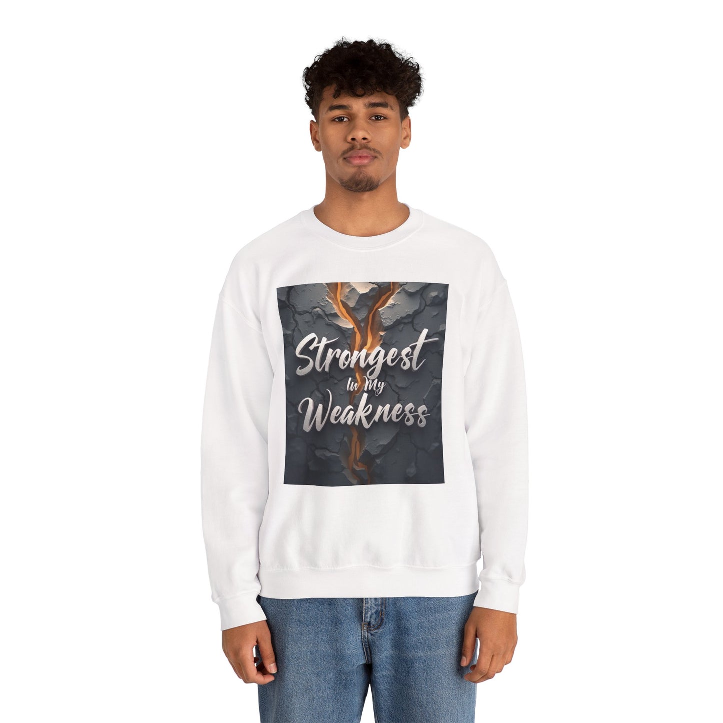Inspirational Crewneck Sweatshirt - ‘Strongest to My Weakness’ | Cozy Gift, Motivational Wear, Unisex Apparel, Self-Care, Casual Style