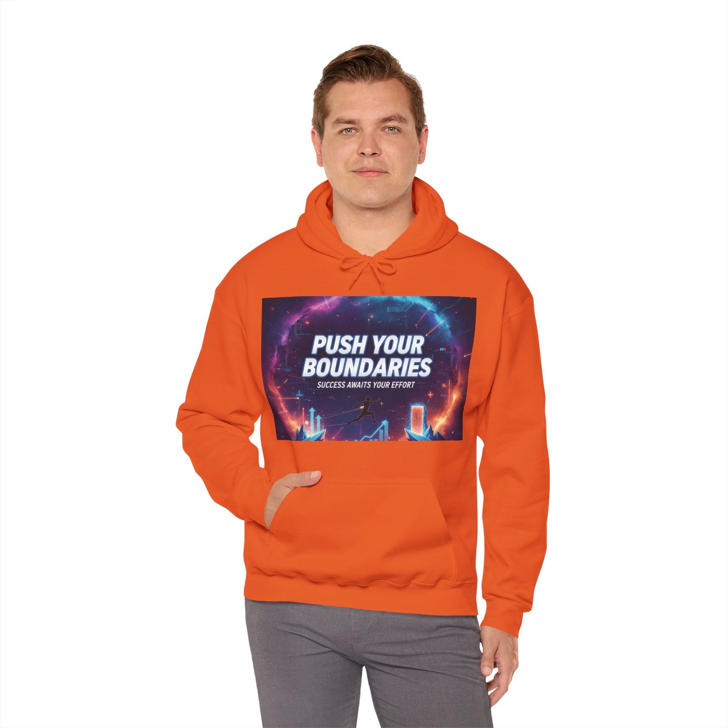 Motivational Graphic Hoodie, Push Your Boundaries Sweatshirt, Gift for Entrepreneurs, Cozy Layer for Success, Inspirational Apparel