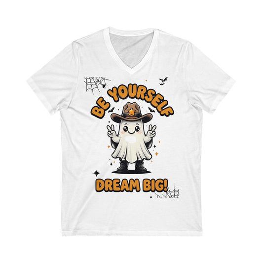 Unisex Jersey Short Sleeve V-Neck Tee, Spooky Shirt, Be Yourself Shirt, Dream Big Tee, Unisex Graphic Tee