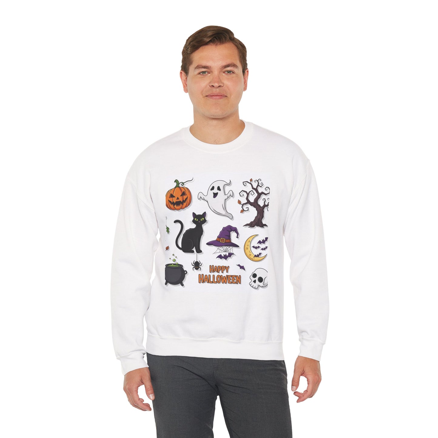Halloween Spirit Crewneck Sweatshirt - Unisex, Cozy Halloween Gift, Fall Apparel, Spooky Season Sweater, Ghost & Pumpkin Sweatshirt