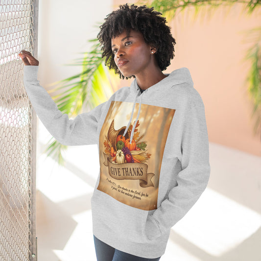 Thankful Autumn Fleece Hoodie | Cozy Fall Sweatshirt, Thanksgiving Gift, Bible Verse Apparel, Harvest Hooded Sweatshirt