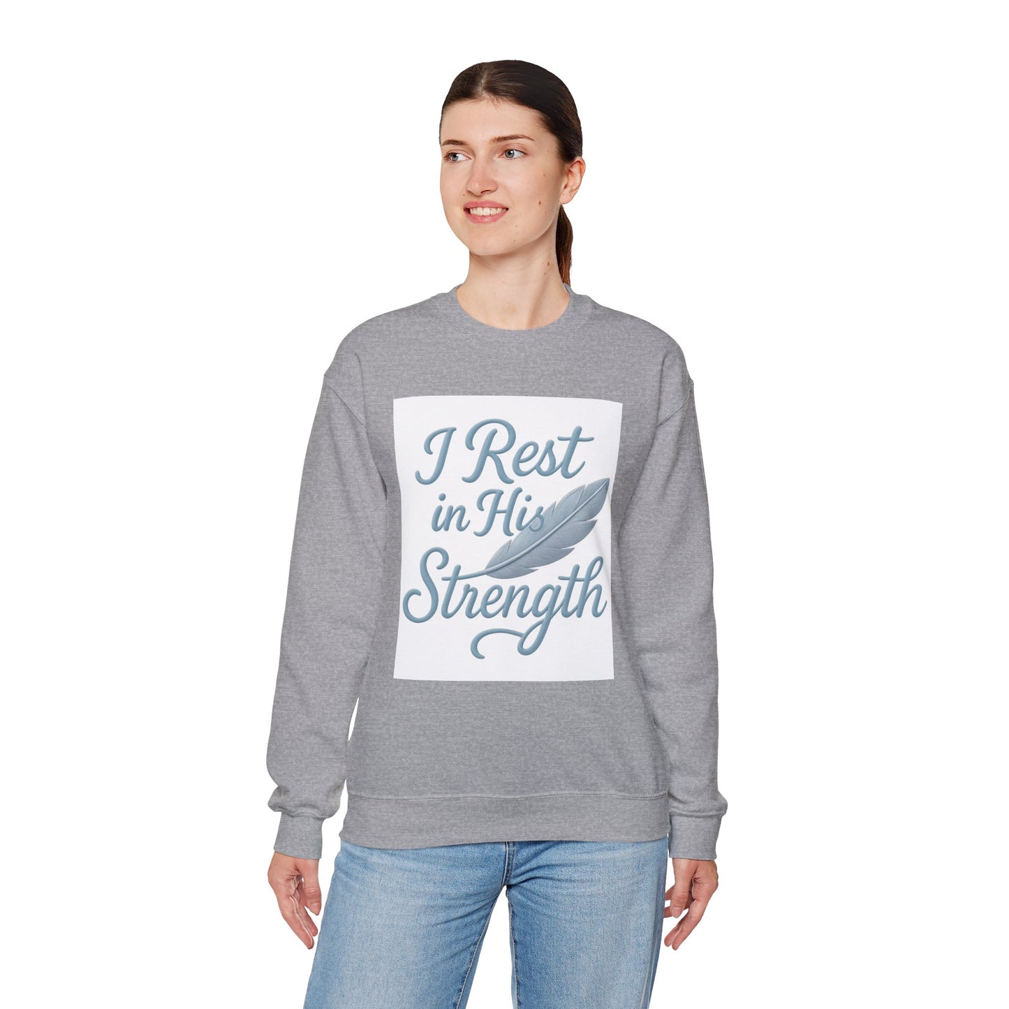 Inspirational Strength Crewneck Sweatshirt, Gift for Him, Motivational Apparel, Cozy Sweater for Faith, Relaxed Comfort Wear