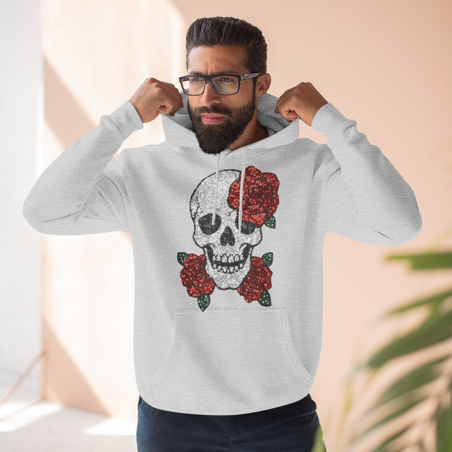 Skull and Roses Fleece Hoodie - Cozy Halloween Sweatshirt, Gothic Hoodie, Unisex Gift, Alternative Fashion, Casual Layering