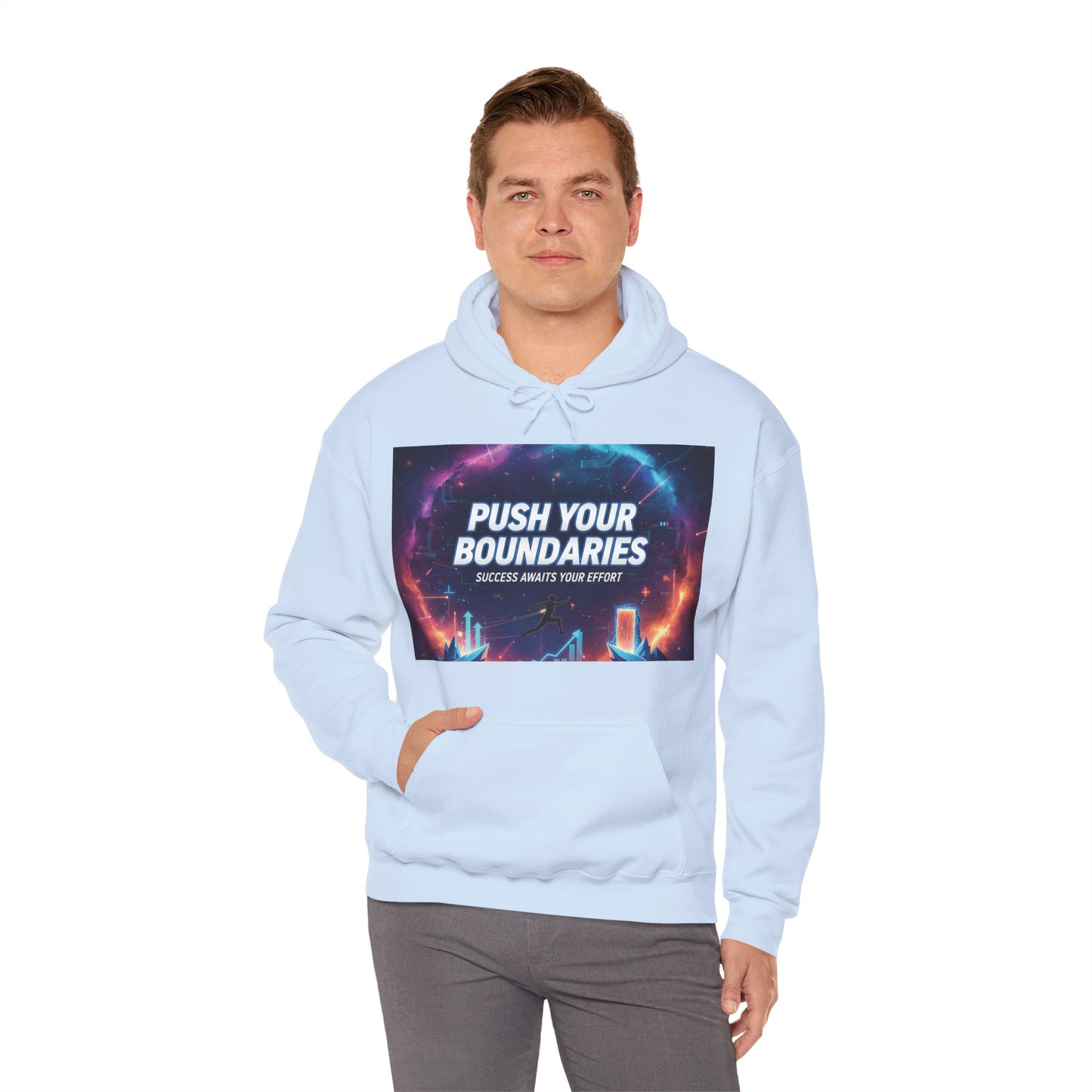 Motivational Graphic Hoodie, Push Your Boundaries Sweatshirt, Gift for Entrepreneurs, Cozy Layer for Success, Inspirational Apparel