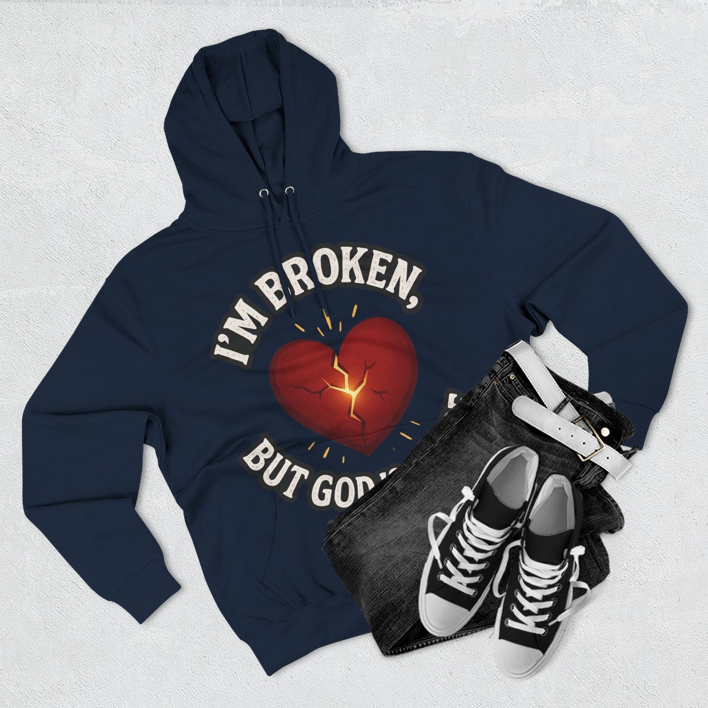 Fleece Hoodie - I'm Broken But God Is Close, Inspirational Apparel, Comfort Clothing, Faith-Based Gift