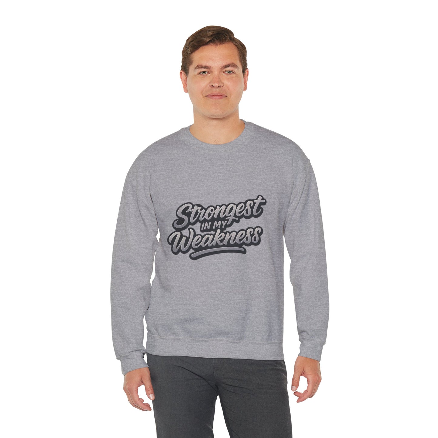 Motivational Crewneck Sweatshirt - "Strongest in My Weakness" - Cozy Gift for Wellness, Affirmation, Self-Care, Inspirational Style