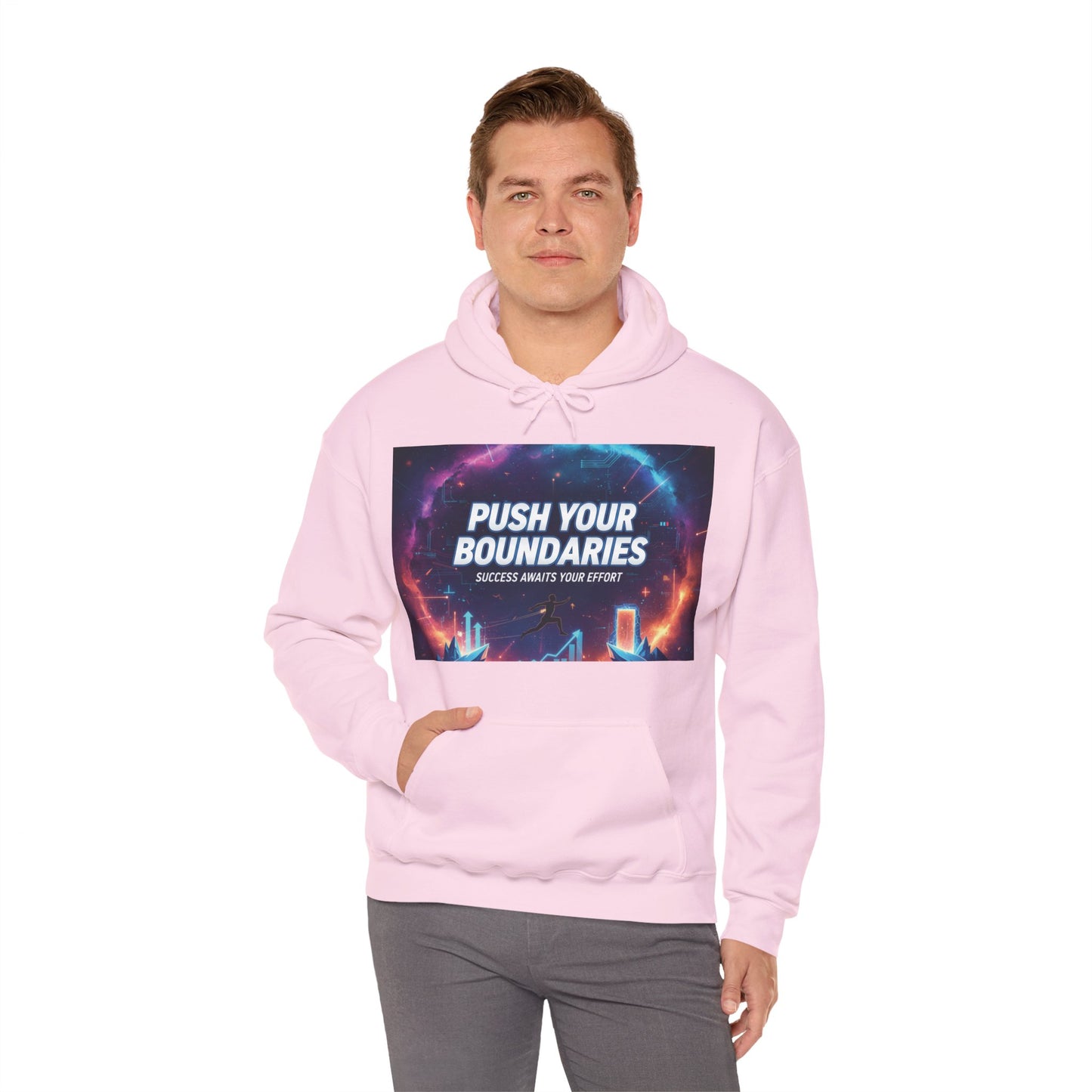 Motivational Graphic Hoodie, Push Your Boundaries Sweatshirt, Gift for Entrepreneurs, Cozy Layer for Success, Inspirational Apparel