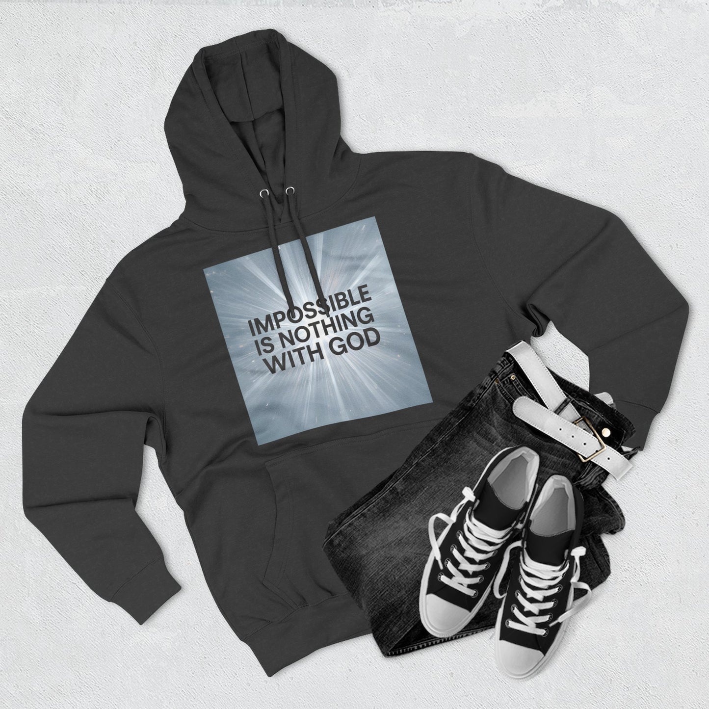 Inspirational Fleece Hoodie - Impossible is Nothing with God, Cozy Sweatshirt for Faith, Spirituality, Gift for Religious Friends.