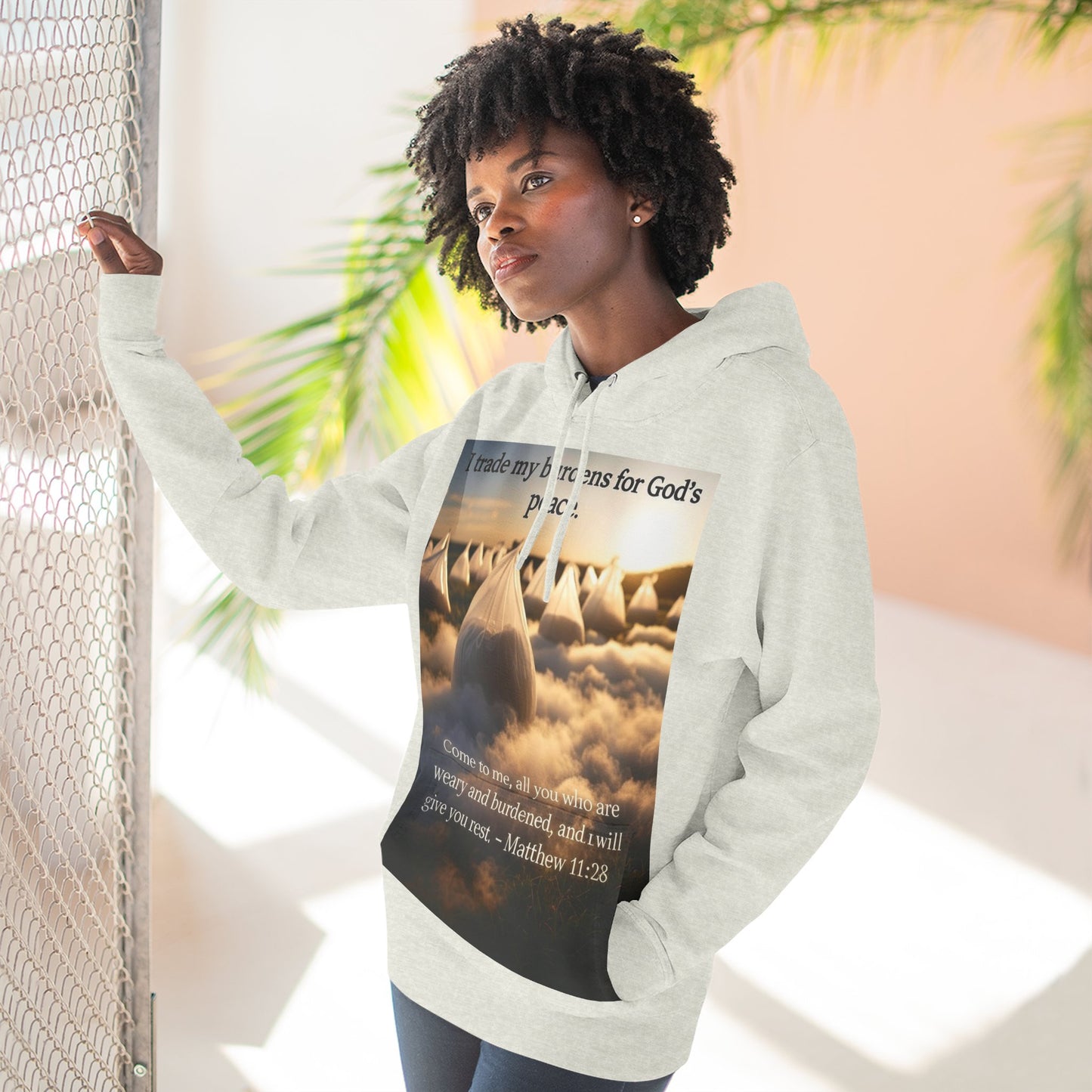 Inspirational Fleece Hoodie with Bible Verse, Cozy Christian Apparel, Perfect Gift for Faith, Relaxation, and Every Occasion