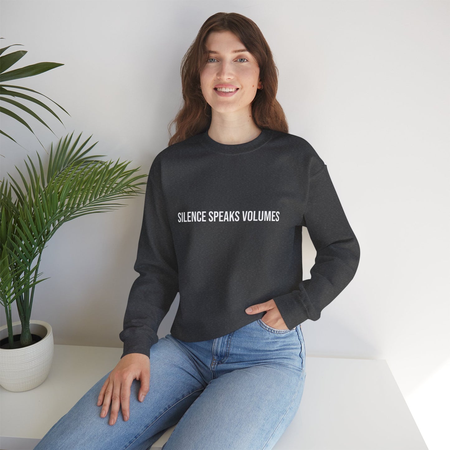 Unisex Heavy Blend™ Crewneck Sweatshirt - Silence Speaks Volumes, Cozy Casual Wear, Inspirational Gift.