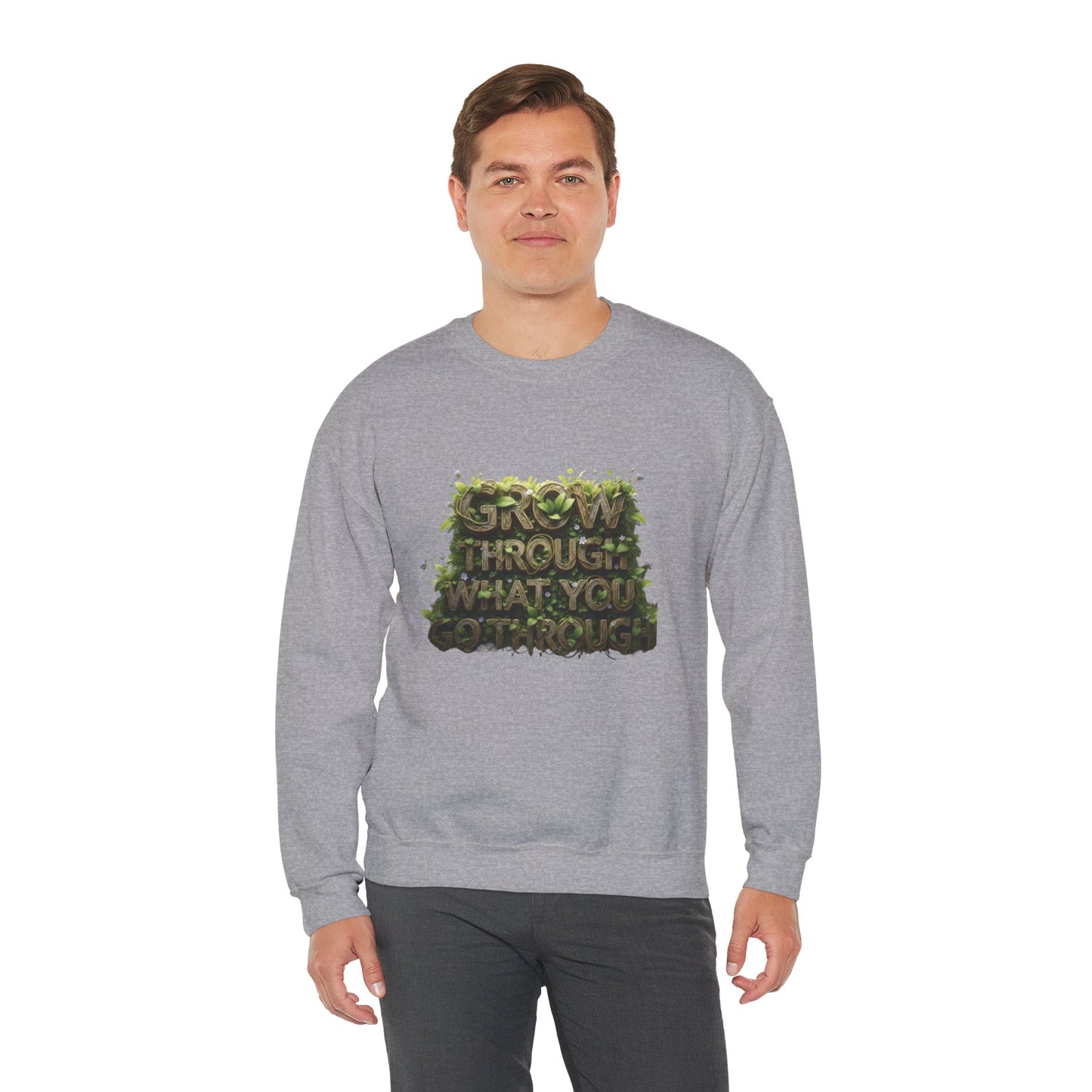 Nature-Inspired Motivational Sweatshirt, 'Grow Through What You Go Through' Crewneck, Cozy Gift for Nature Lovers