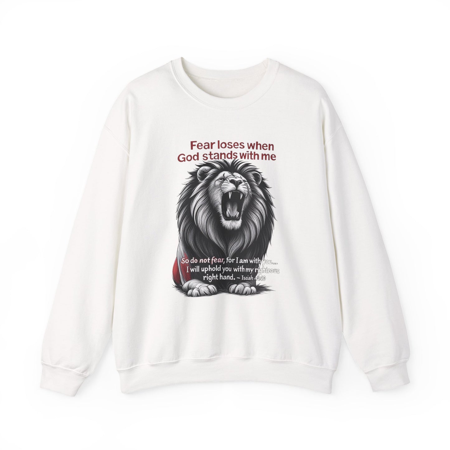 Fearless Lion Inspirational Crewneck Sweatshirt, Motivational Gift, Unisex Apparel, Cozy Sweatshirt, Christian Quote Sweatshirt