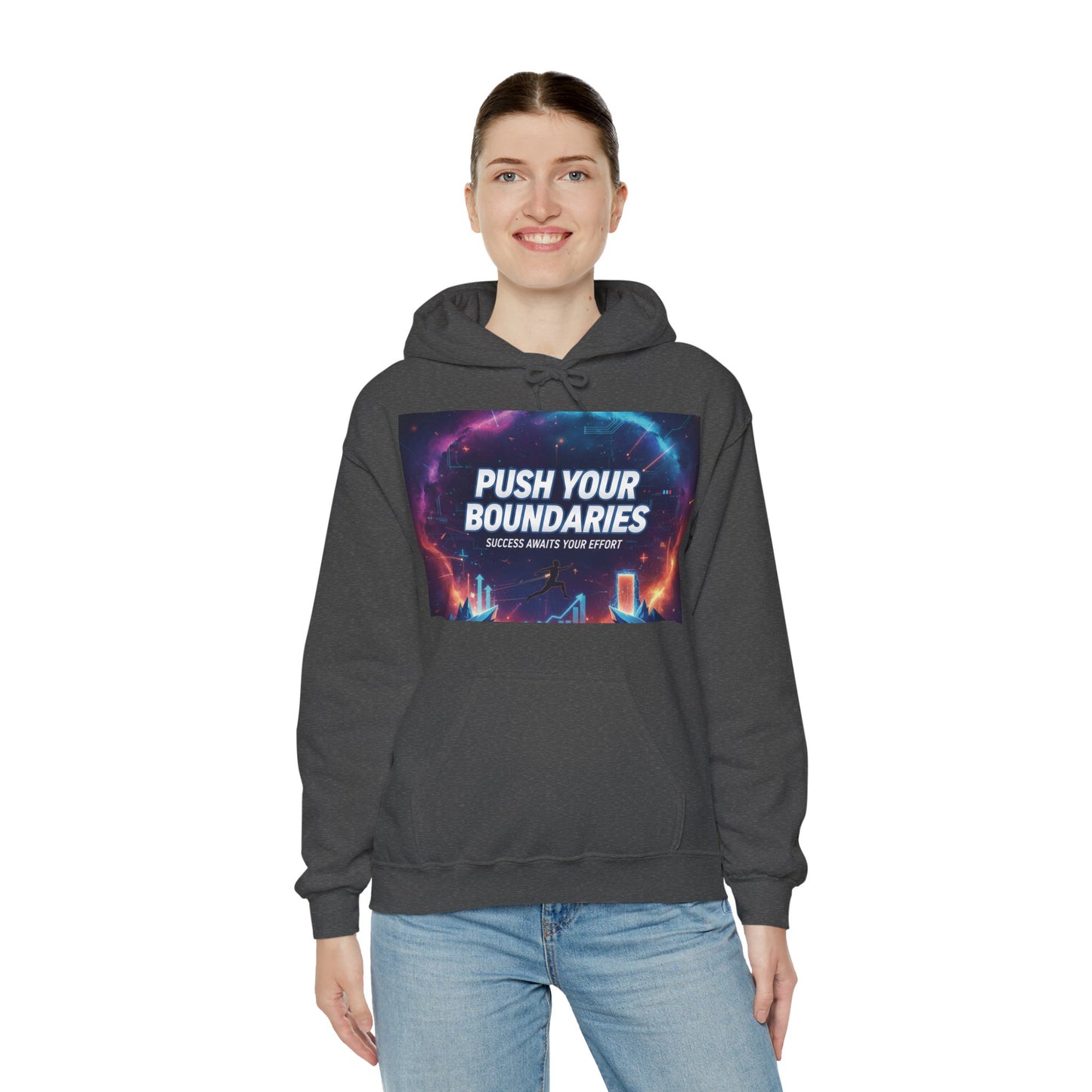 Motivational Graphic Hoodie, Push Your Boundaries Sweatshirt, Gift for Entrepreneurs, Cozy Layer for Success, Inspirational Apparel
