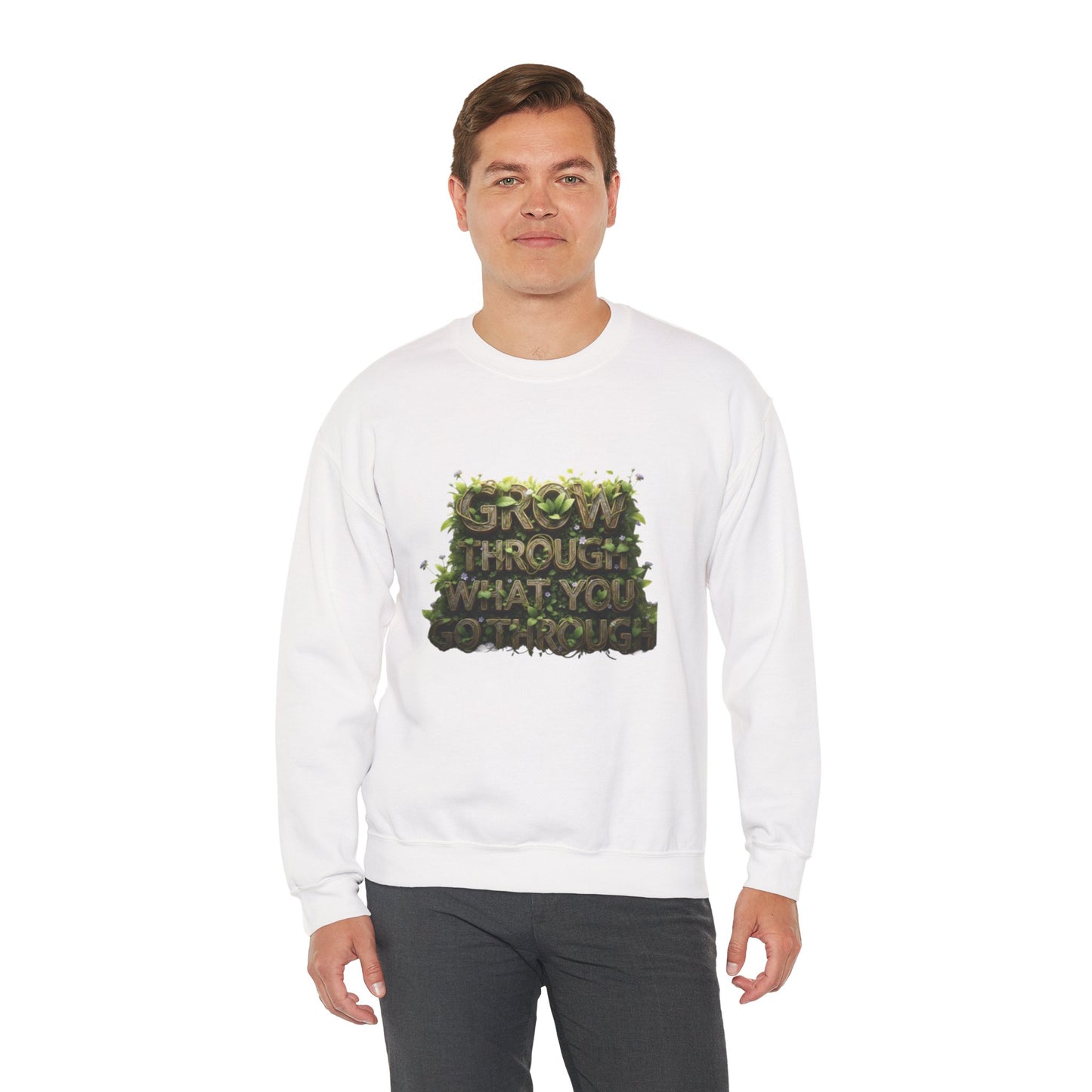 Nature-Inspired Motivational Sweatshirt, 'Grow Through What You Go Through' Crewneck, Cozy Gift for Nature Lovers