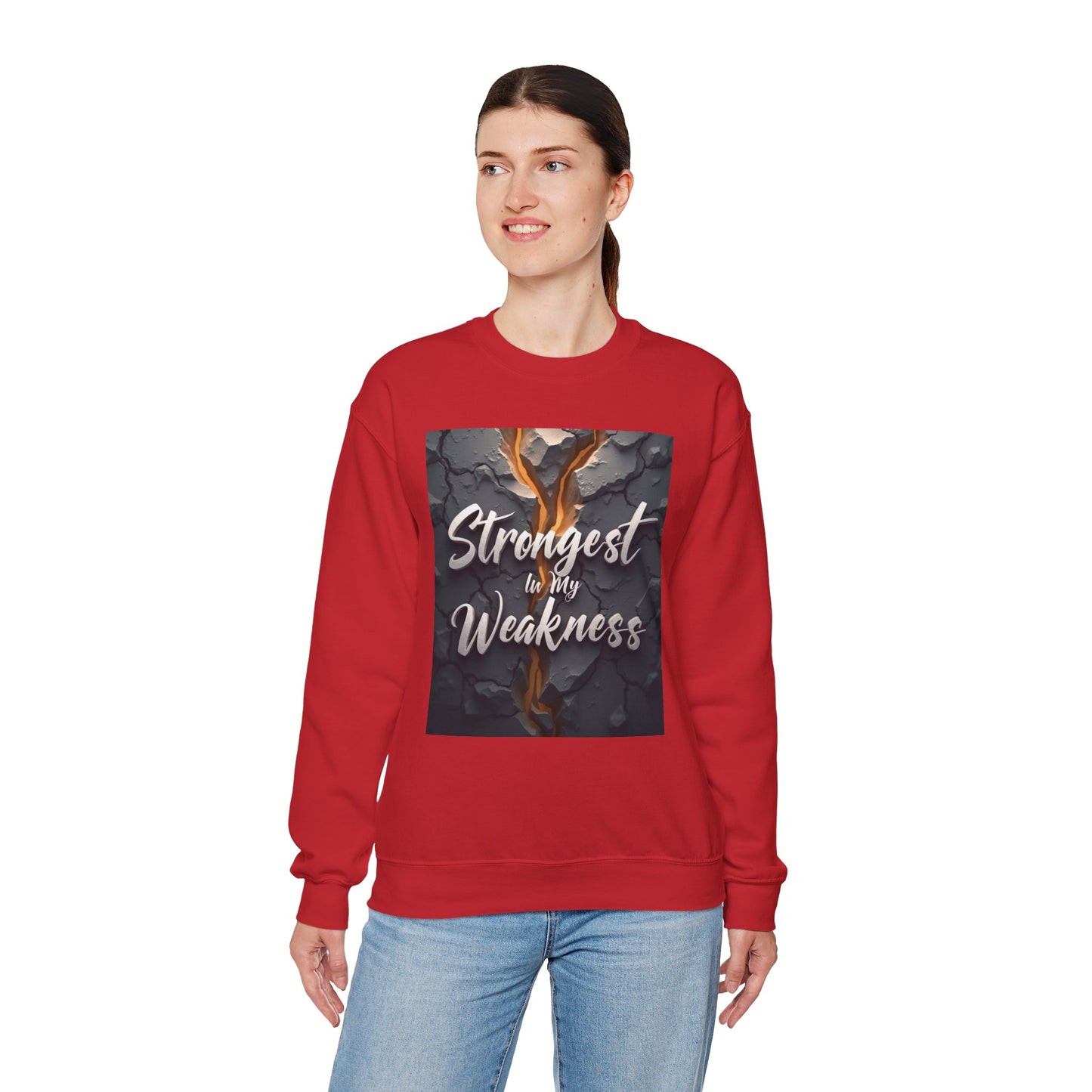 Inspirational Crewneck Sweatshirt - ‘Strongest to My Weakness’ | Cozy Gift, Motivational Wear, Unisex Apparel, Self-Care, Casual Style