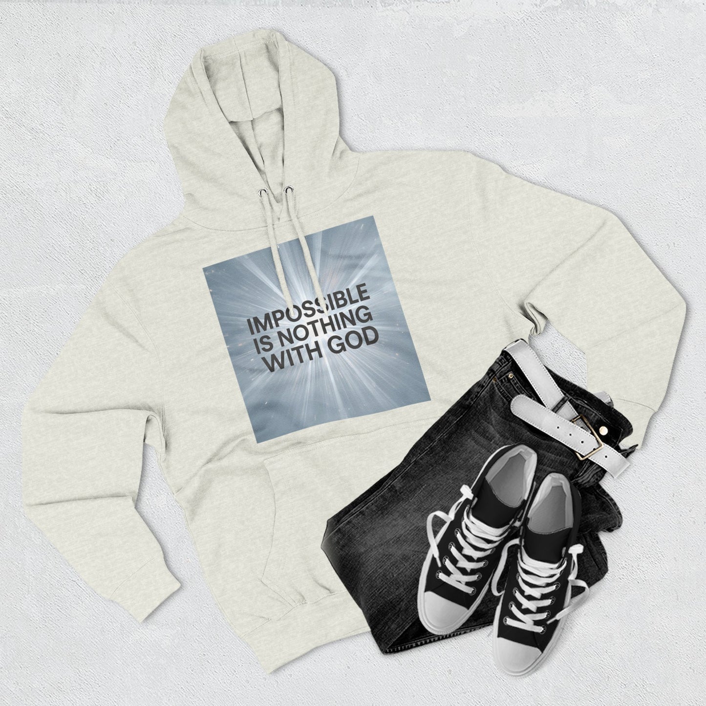 Inspirational Fleece Hoodie - Impossible is Nothing with God, Cozy Sweatshirt for Faith, Spirituality, Gift for Religious Friends.