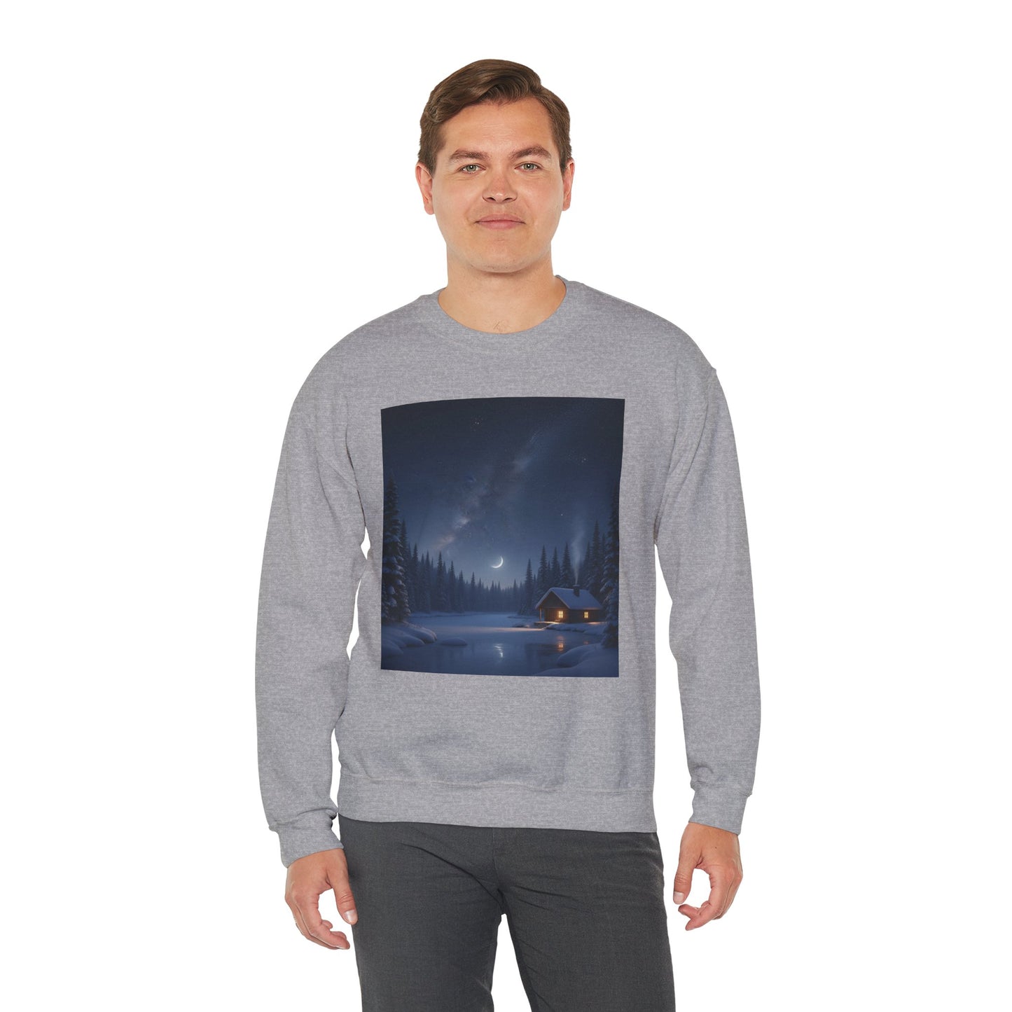 Cozy Cabin Night Sweatshirt | Unisex Heavy Blend Crewneck | Winter Apparel, Nature Lover Gift, Cozy Outfit, Gift for Him/Her
