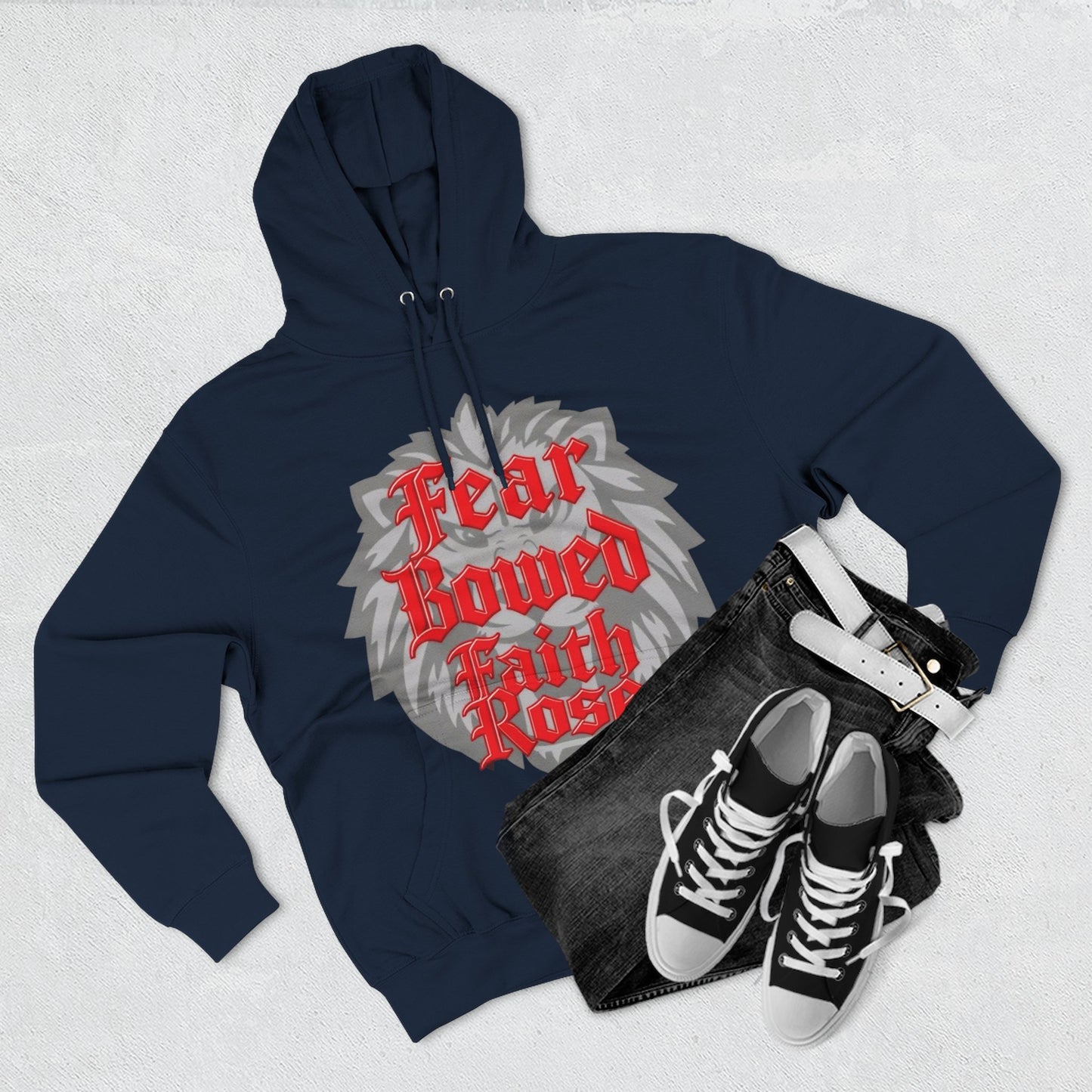 Fear Bowed Faith Rose Fleece Hoodie, Casual Wear, Gift for Her, Inspirational Apparel, Cozy Sweatshirt
