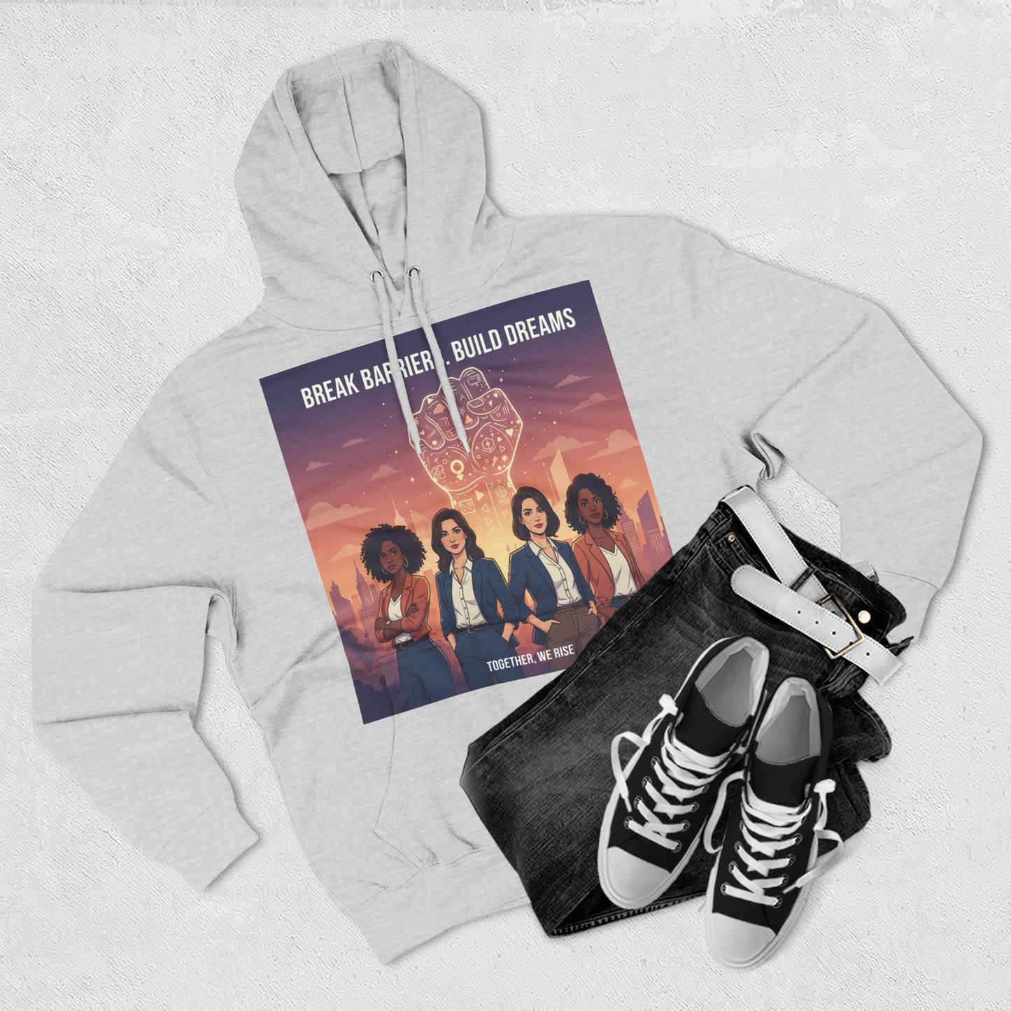 Empowering Women's Three-Panel Fleece Hoodie - Cozy, Inspirational Apparel for Dream Chasers, Gift for Her, Motivational Clothing.