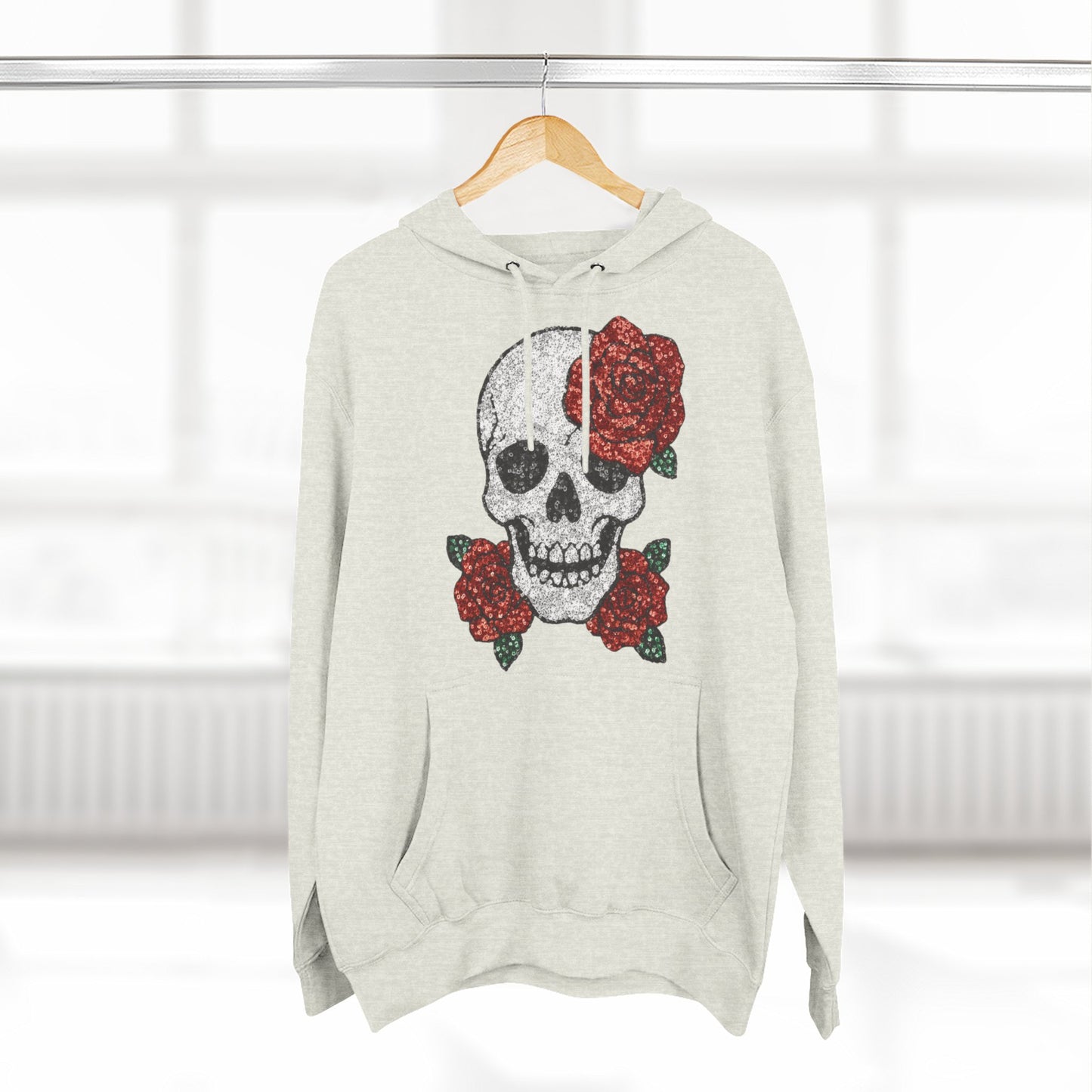 Skull and Roses Fleece Hoodie - Cozy Halloween Sweatshirt, Gothic Hoodie, Unisex Gift, Alternative Fashion, Casual Layering
