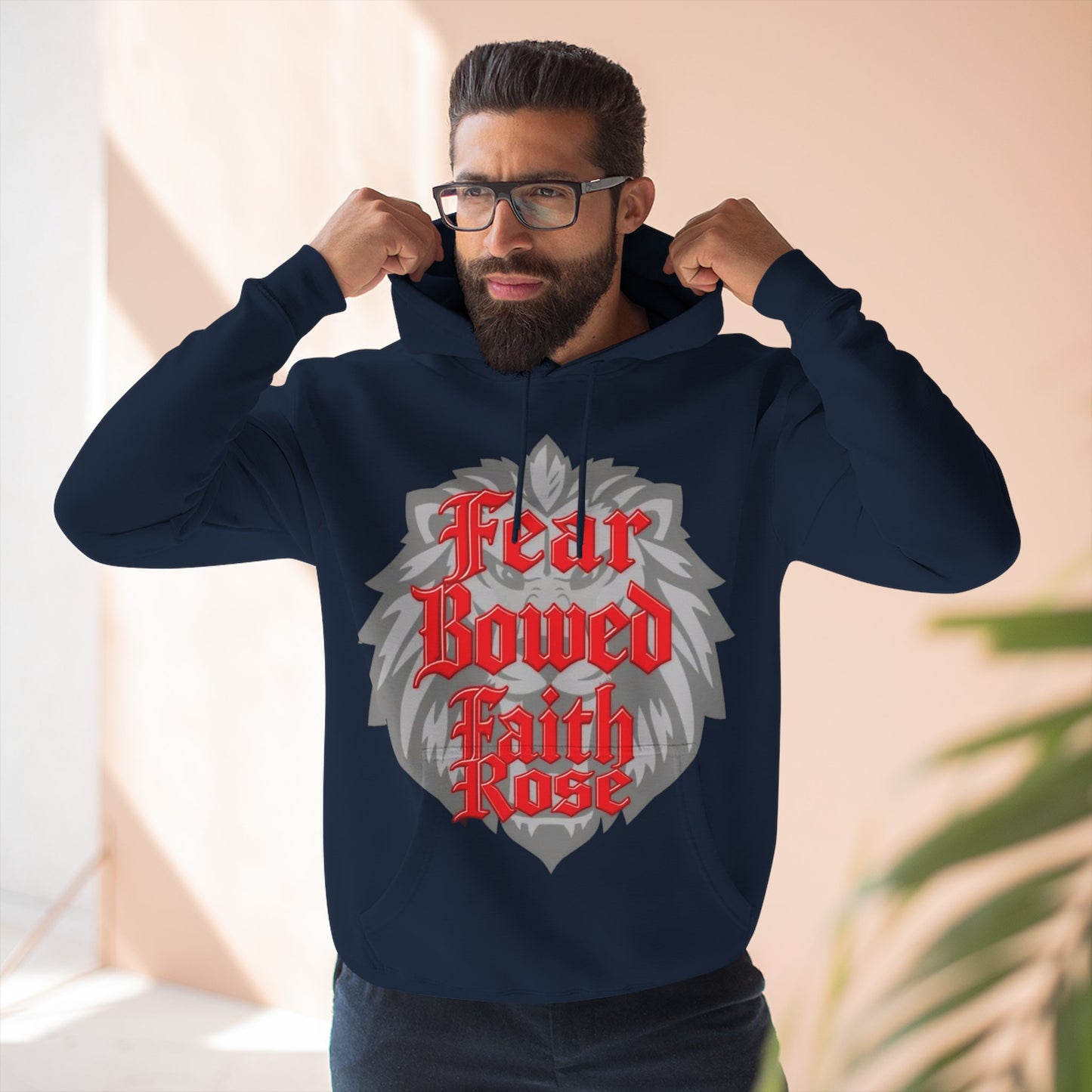 Fear Bowed Faith Rose Fleece Hoodie, Casual Wear, Gift for Her, Inspirational Apparel, Cozy Sweatshirt