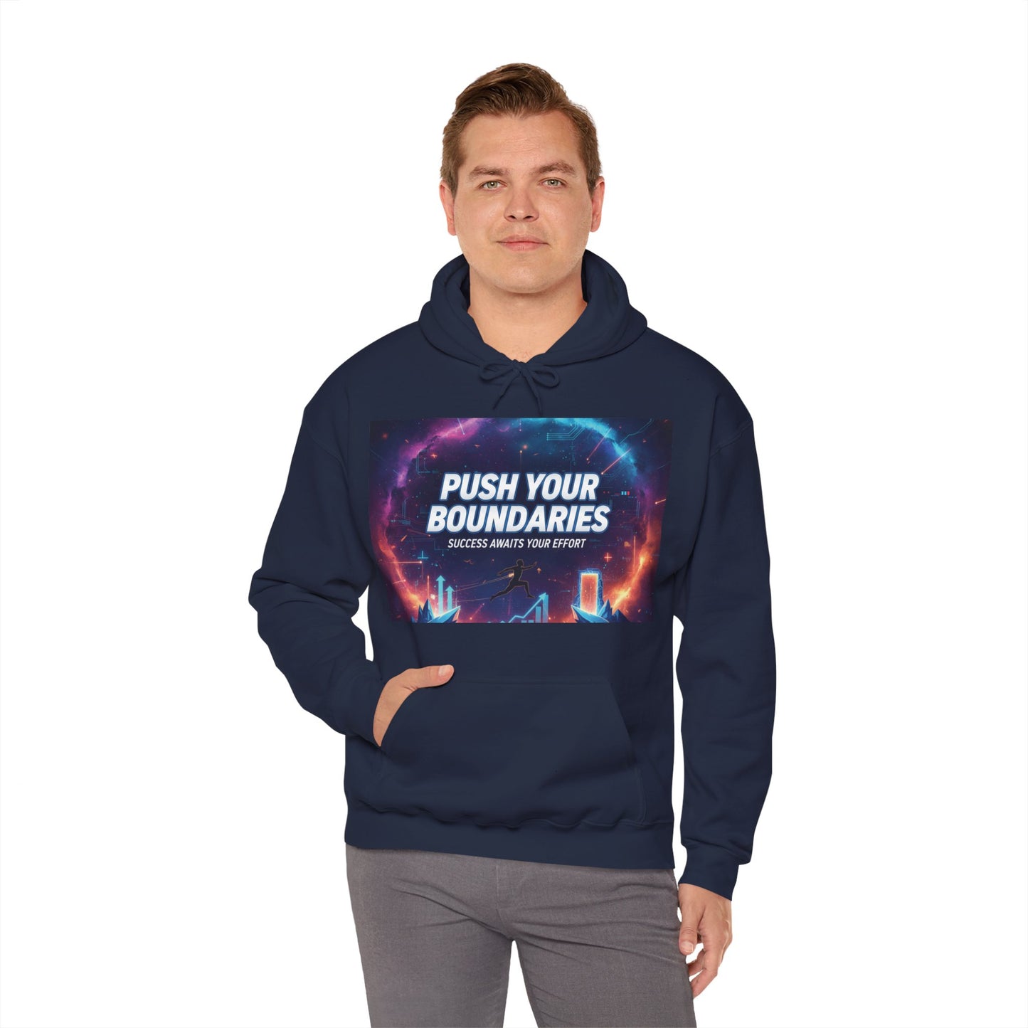 Motivational Graphic Hoodie, Push Your Boundaries Sweatshirt, Gift for Entrepreneurs, Cozy Layer for Success, Inspirational Apparel