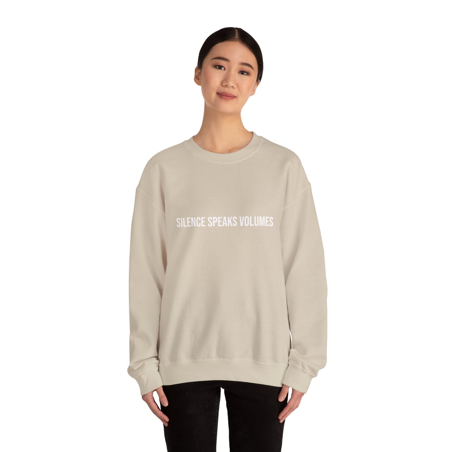 Unisex Heavy Blend™ Crewneck Sweatshirt - Silence Speaks Volumes, Cozy Casual Wear, Inspirational Gift.