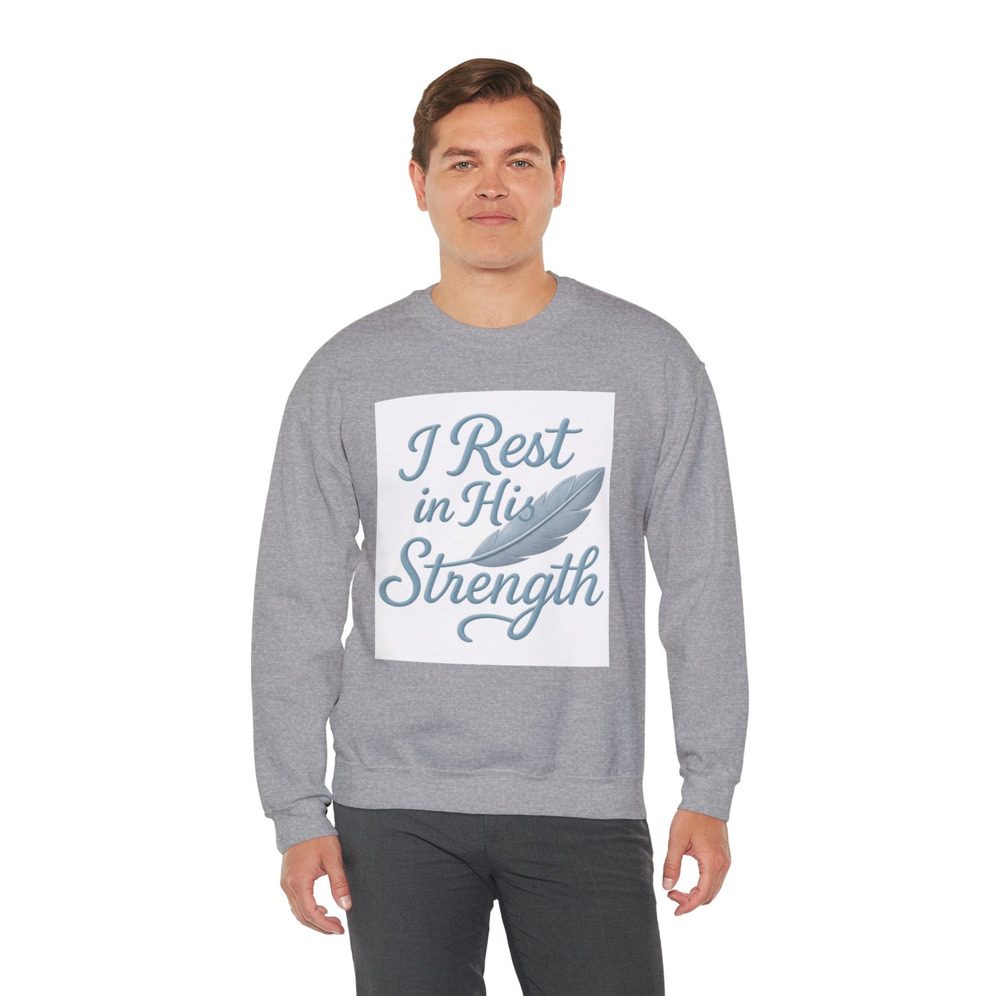 Inspirational Strength Crewneck Sweatshirt, Gift for Him, Motivational Apparel, Cozy Sweater for Faith, Relaxed Comfort Wear