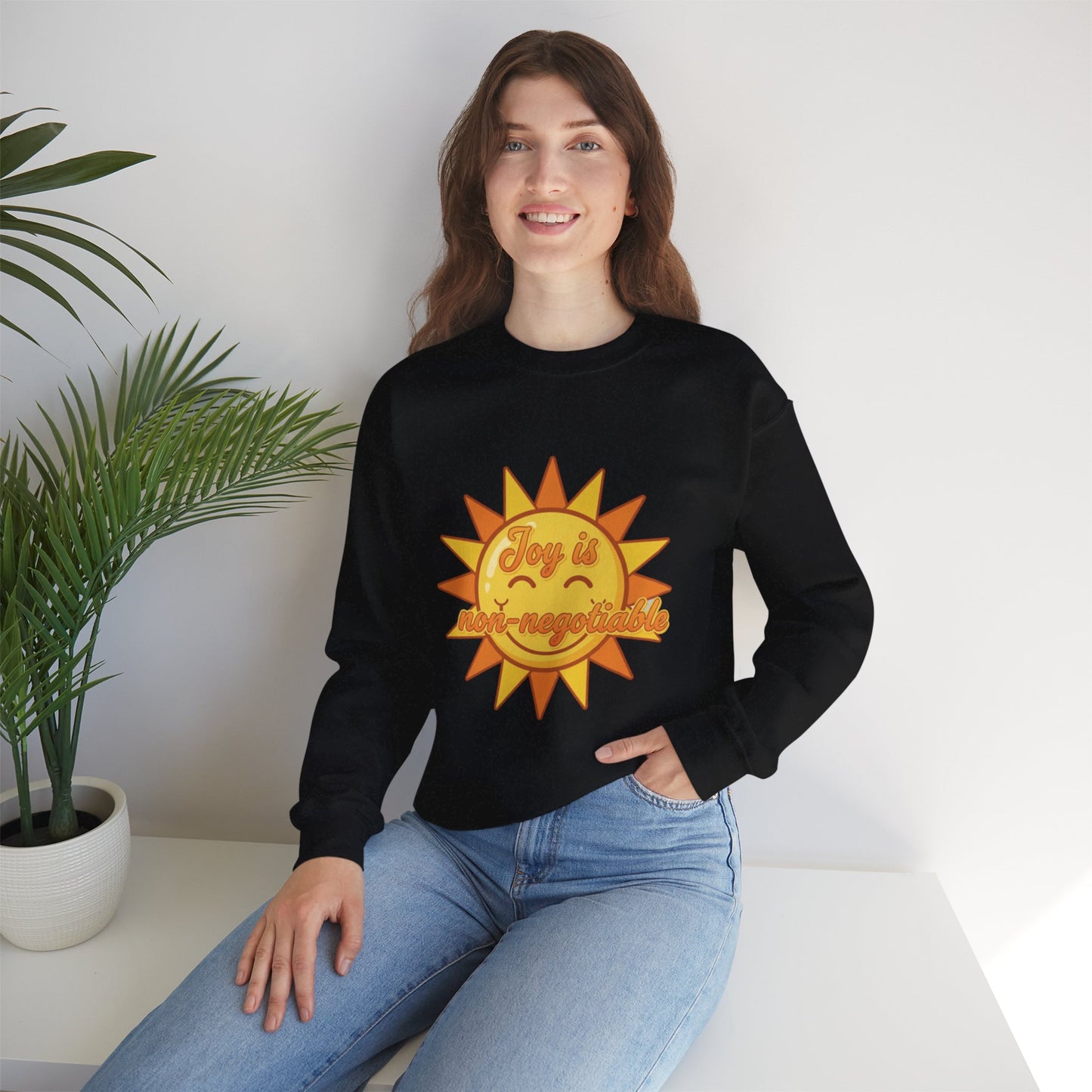 Joy is Non-Negotiable Crewneck Sweatshirt | Unisex Cozy Apparel, Gift for Her, Motivational Fashion, Positive Vibes, Sunshine Design