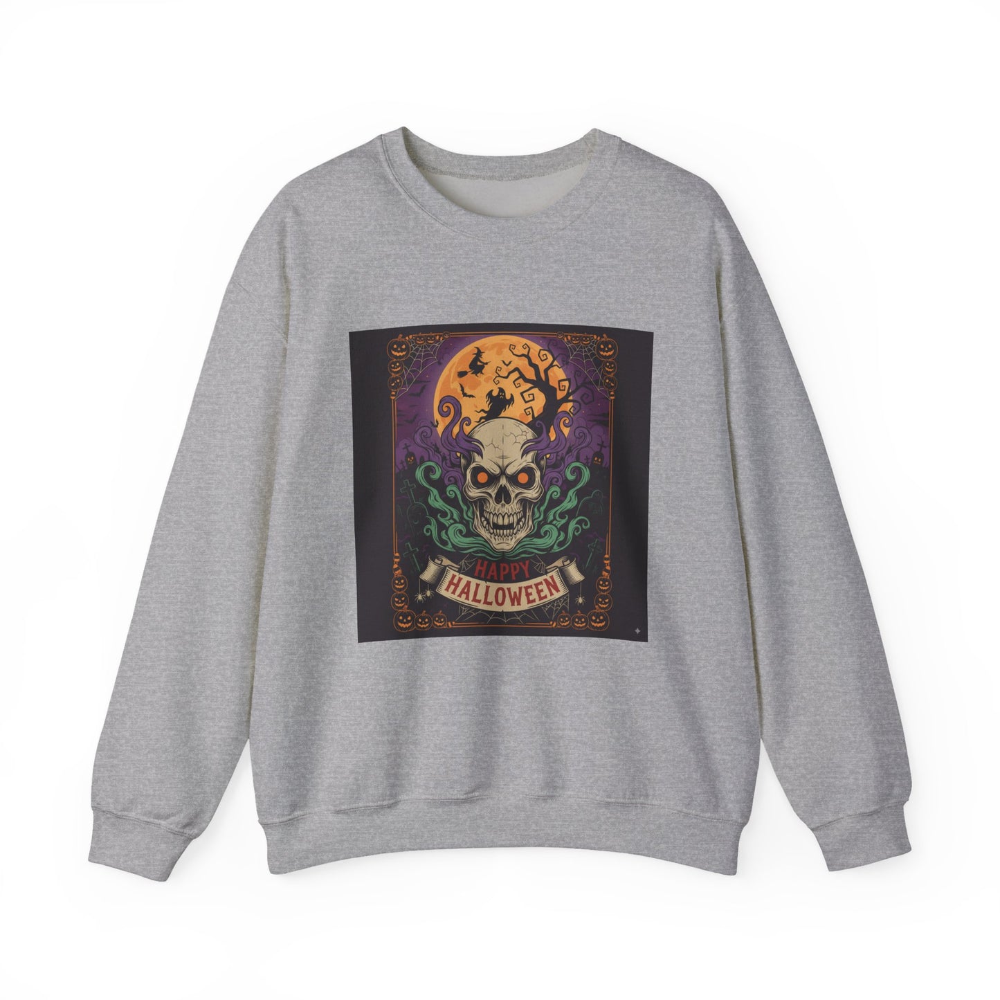 Halloween Skull Graphic Crewneck Sweatshirt, Spooky Sweatshirt, Unisex Halloween Apparel, Fall Fashion, Cozy Sweatshirt