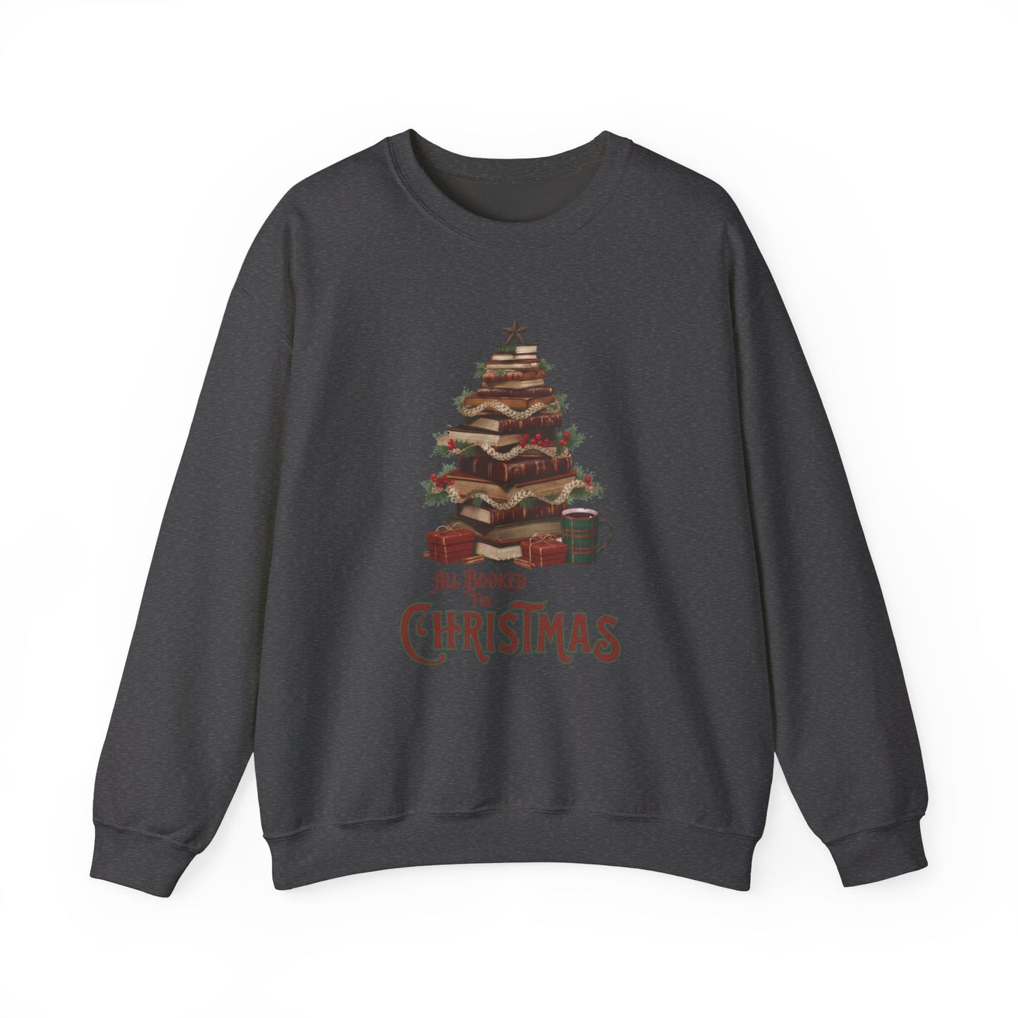 All Booked Christmas Sweatshirt, Cozy Holiday Wear, Gift for Book Lovers, Winter Apparel, Festive Crewneck