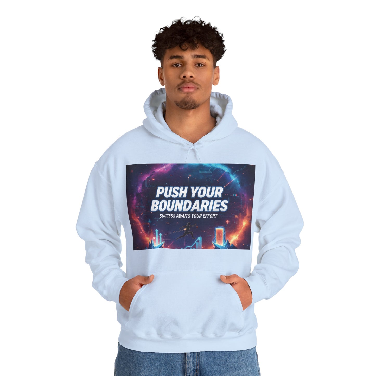 Motivational Graphic Hoodie, Push Your Boundaries Sweatshirt, Gift for Entrepreneurs, Cozy Layer for Success, Inspirational Apparel