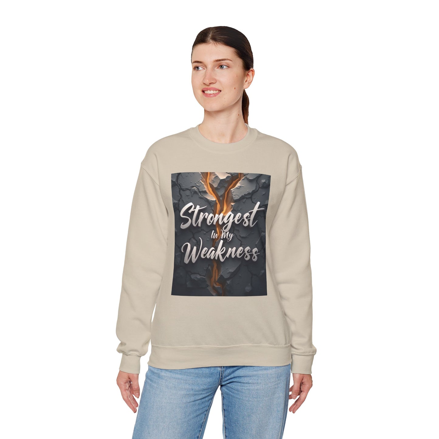 Inspirational Crewneck Sweatshirt - ‘Strongest to My Weakness’ | Cozy Gift, Motivational Wear, Unisex Apparel, Self-Care, Casual Style