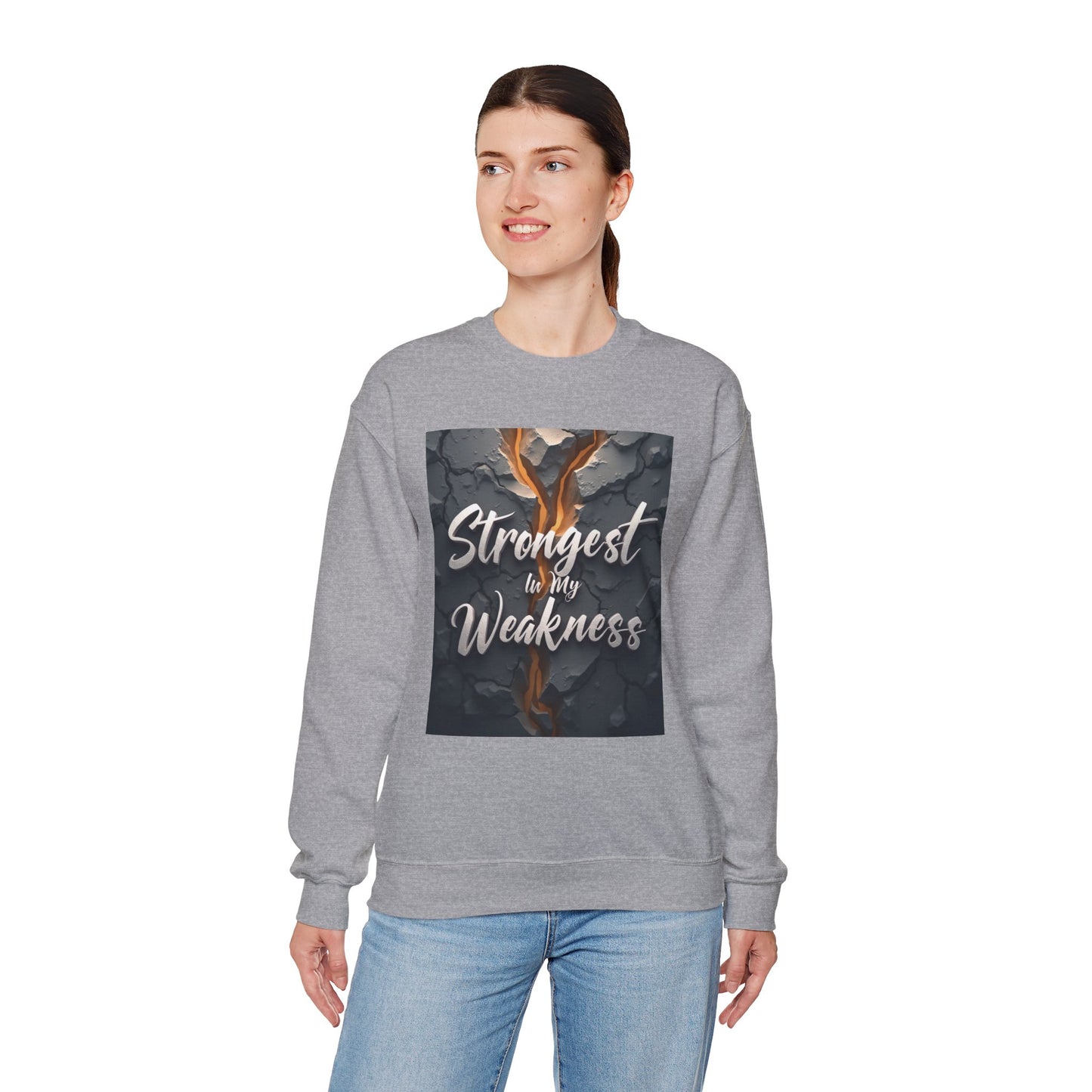 Inspirational Crewneck Sweatshirt - ‘Strongest to My Weakness’ | Cozy Gift, Motivational Wear, Unisex Apparel, Self-Care, Casual Style
