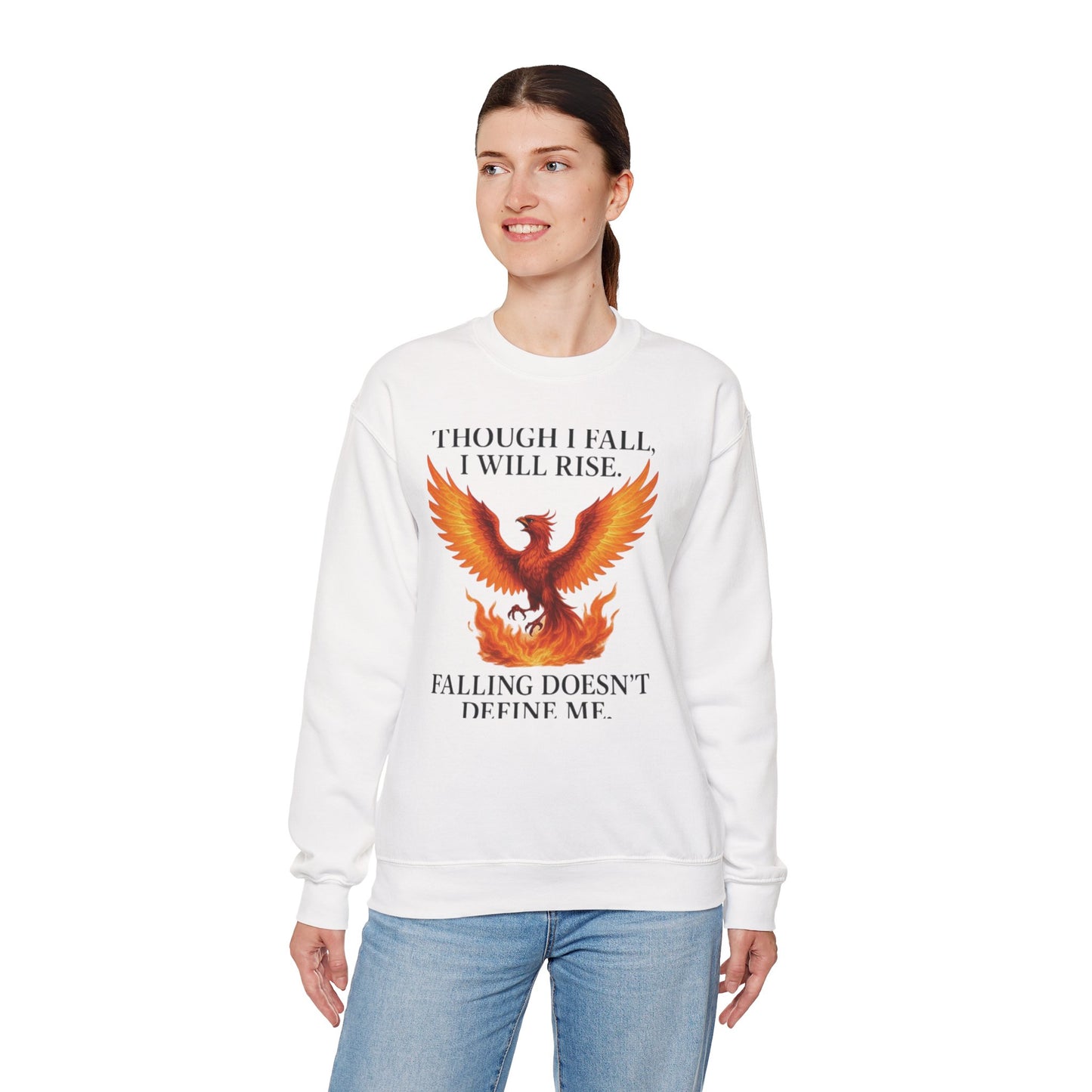 Inspirational Phoenix Crewneck Sweatshirt - Motivational Gift, Cozy Apparel, Unisex Sweatshirt, Fall & Rise Quote, Friendship Gift