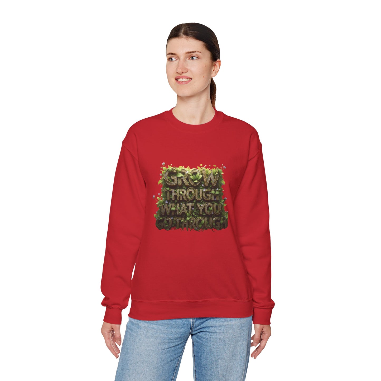 Nature-Inspired Motivational Sweatshirt, 'Grow Through What You Go Through' Crewneck, Cozy Gift for Nature Lovers
