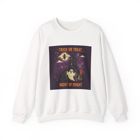 Halloween Night Fright Crewneck Sweatshirt | Trick or Treat Halloween Gift, Cozy Atmosphere, Unisex Fall Apparel, Spooky Sweatshirt.