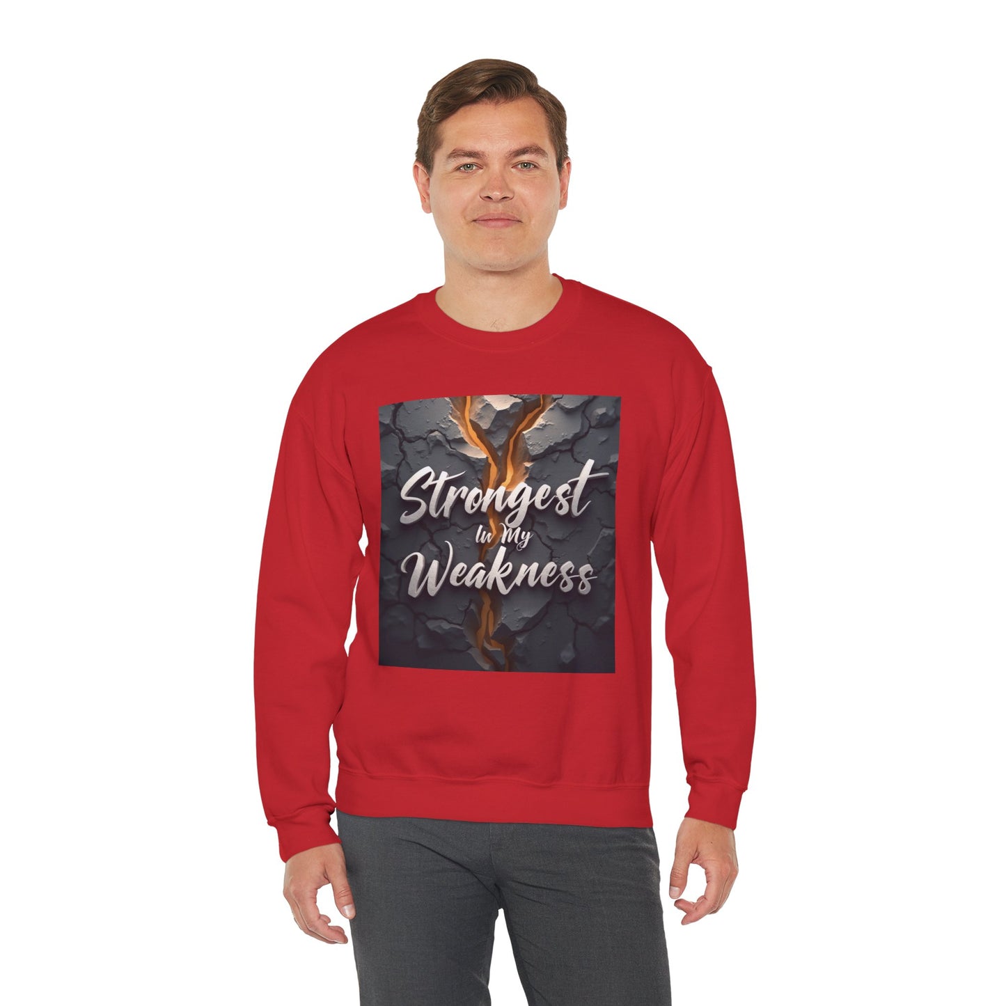 Inspirational Crewneck Sweatshirt - ‘Strongest to My Weakness’ | Cozy Gift, Motivational Wear, Unisex Apparel, Self-Care, Casual Style