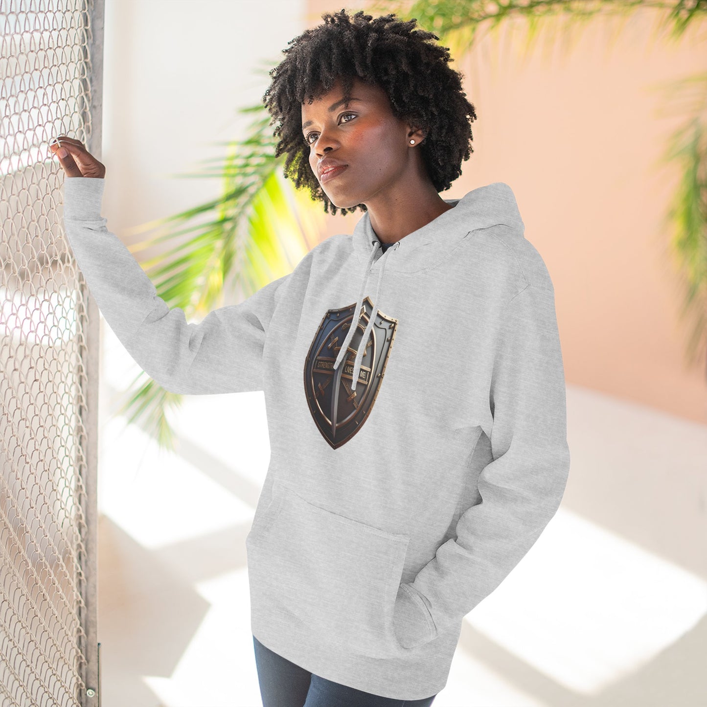 Shield Design Fleece Hoodie | Cozy Sweatshirt, Gamer Gift, Casual Wear, Winter Hoodie, Unique Gift Idea