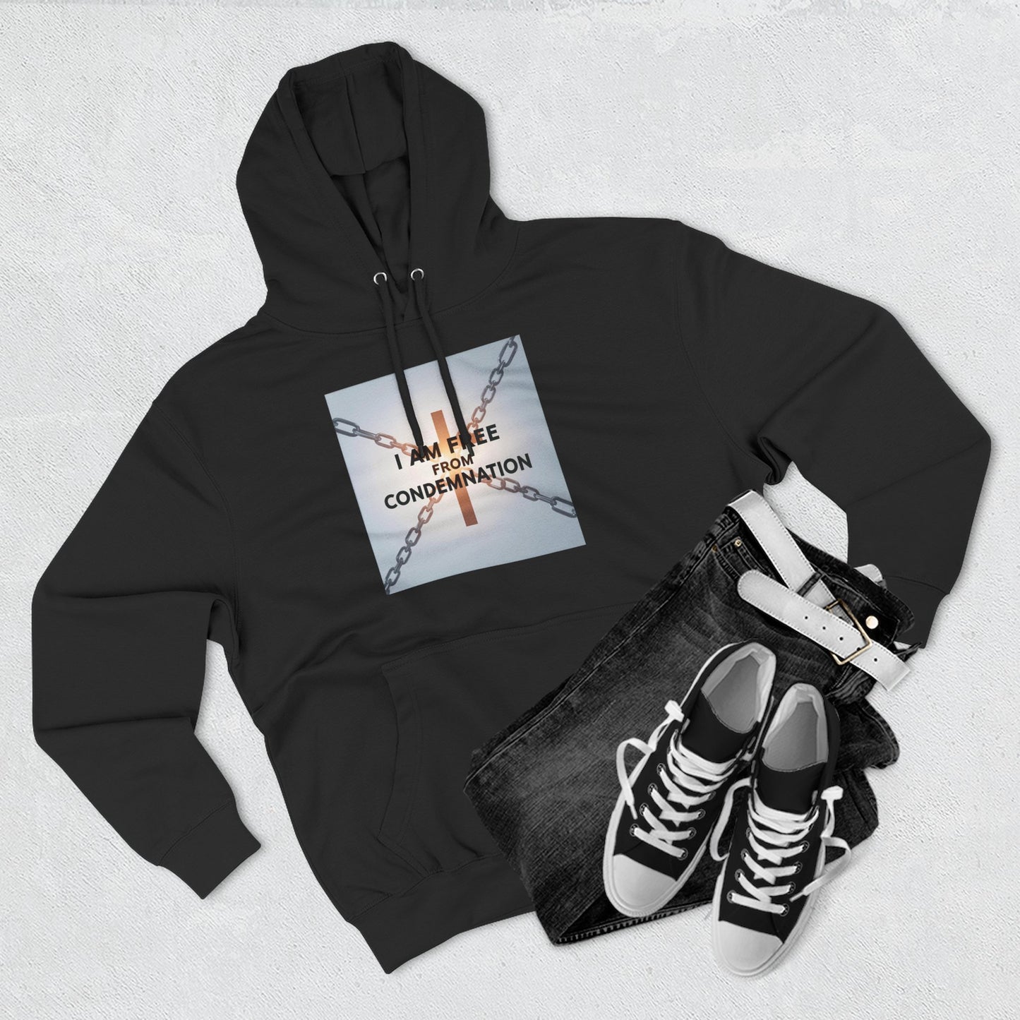 Inspirational Fleece Hoodie, 'I Am Free From Condemnation' Sweatshirt, Cozy Christian Apparel, Gift for Faith & Freedom